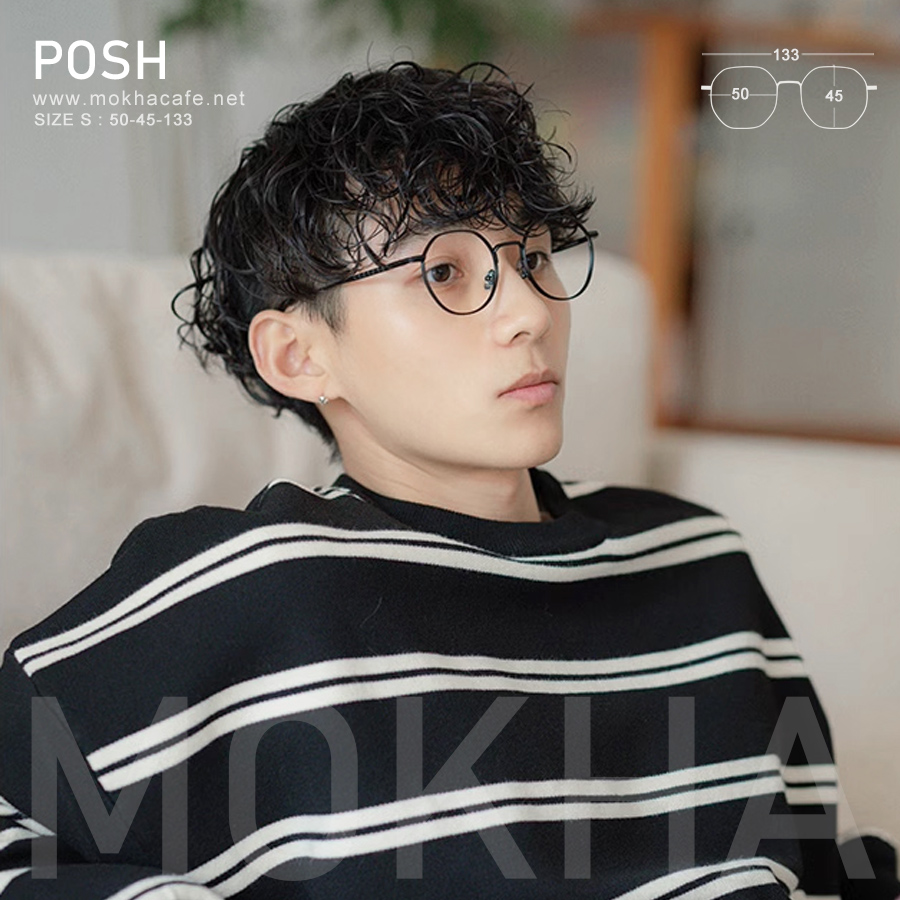 กรอบแว่น POSH - black กรอบโลหะ ทรงเหลี่ยม น้ำหนักเบา กว้าง 133 มม. (sizeS) H45
