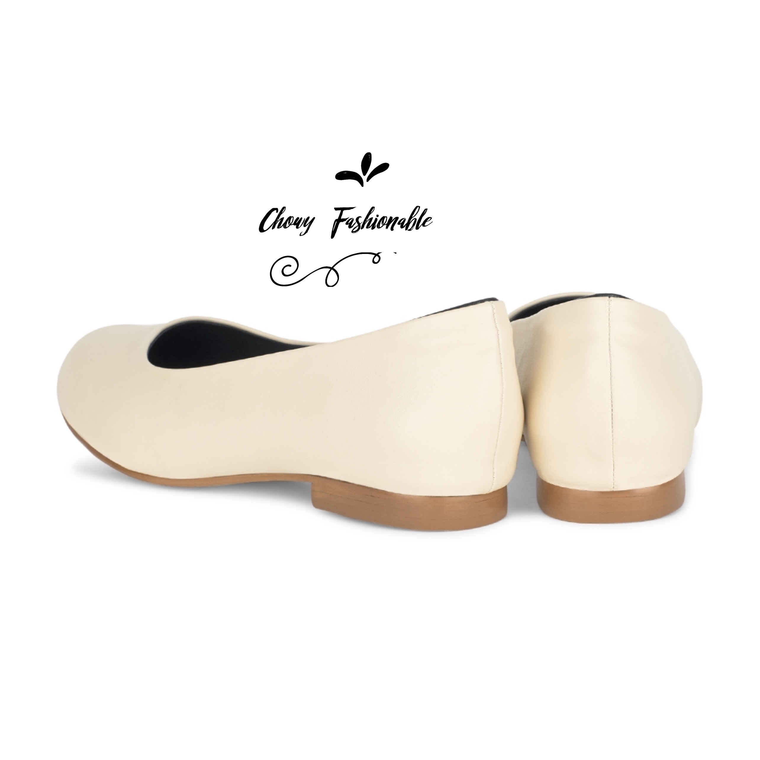 รองเท้าส้นแบนไซส์ใหญ่ 40-50 Flat Crean Matte คัชชูส้นแบนหัวกลม สีครีม CHOWY CH0138CR