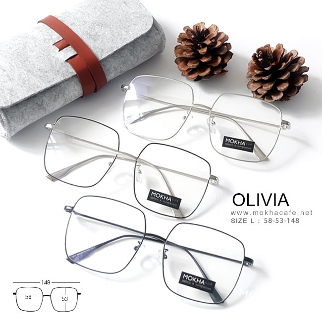 OLIVIA - black แว่นทรงเหลี่ยม กรอบโลหะ Oversize กว้าง 148 มม. (sizeL) H53