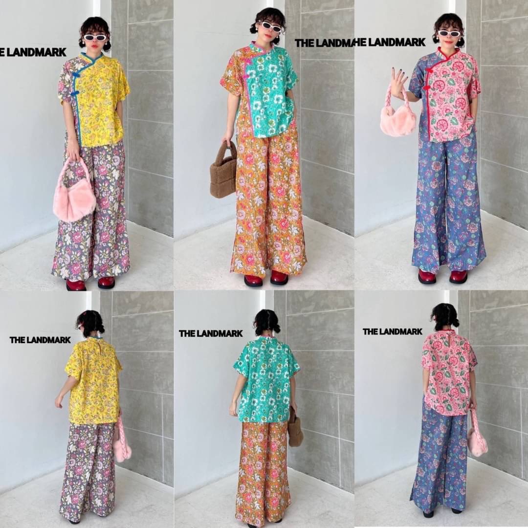 ชุดเซ็ทกี่เพ้า ผ้าบล็อคคอทตอลอินเดีย เสื้อดีไซน์คอจีน ด้านหน้าเป็นกระดุมหลอก ด้านหลังมีกระดุม1เม็ด ตัดต่อสี หน้าสั้น~หลังยาว กางเกงทรงปล่อย ขาบานผ่าข้าง มีกระเป๋าล้วง . สินค้าคุณภาพ (พร้อมส่ง)