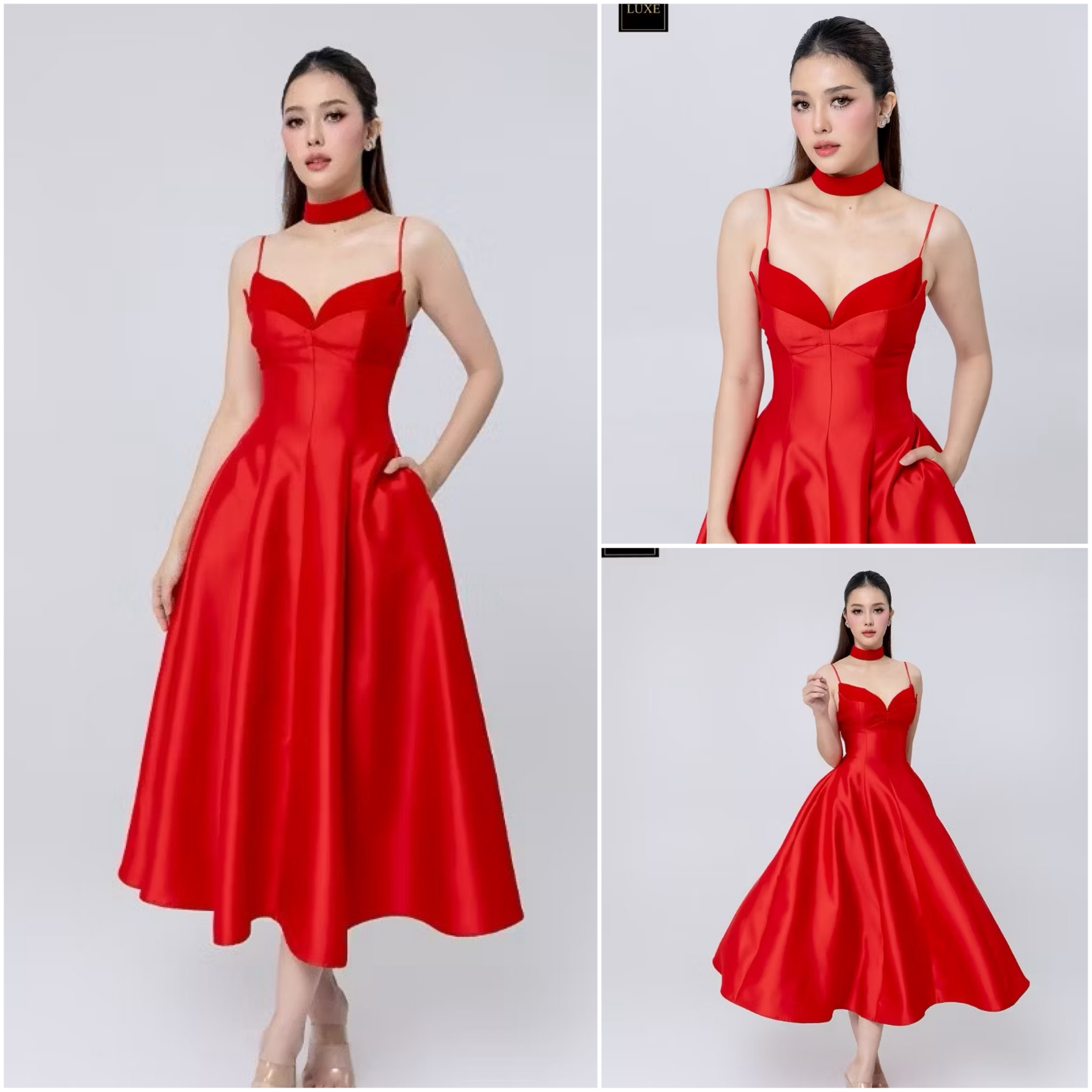 เดรสเสื้อสายเดี่ยว ดีเทลหน้าอกโค้ง ซ้อน2เลเยอร์ กระโปรงบานทรงวงกลม ทำจากผ้าไหมดัตเชสเนื้อดี ผ้ามีน้ำหนัก มีซิปซ่อนและซับในอย่างดี แพตเทิร์นเก็บทรงสวย คัตติ้งประณีตมากค่ะ ใส่สบาย : สินค้าคุณภาพ (พร้อมส่ง)