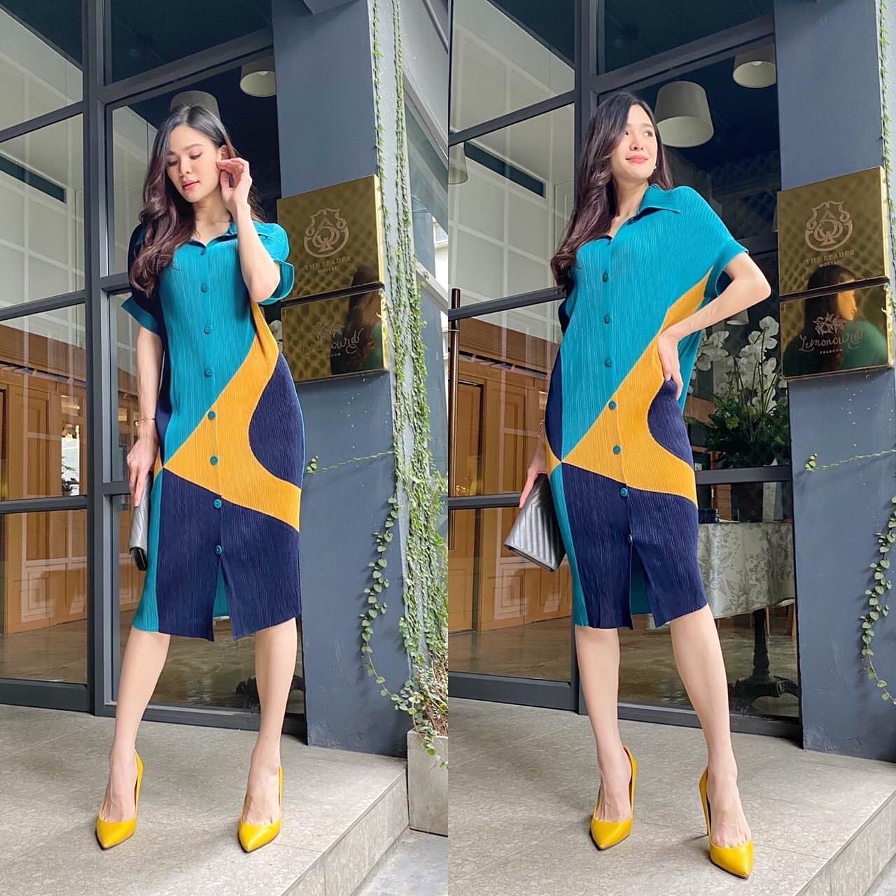 เดรสพลีทตัวยาวคอปกใหญ่ อัดพลีท 100% เนื้อเดียวกับงาน Brand งาน เกาหลีแท้ 🇰🇷 สวย High Quality สินค้าคุณภาพ (พร้อมส่ง)