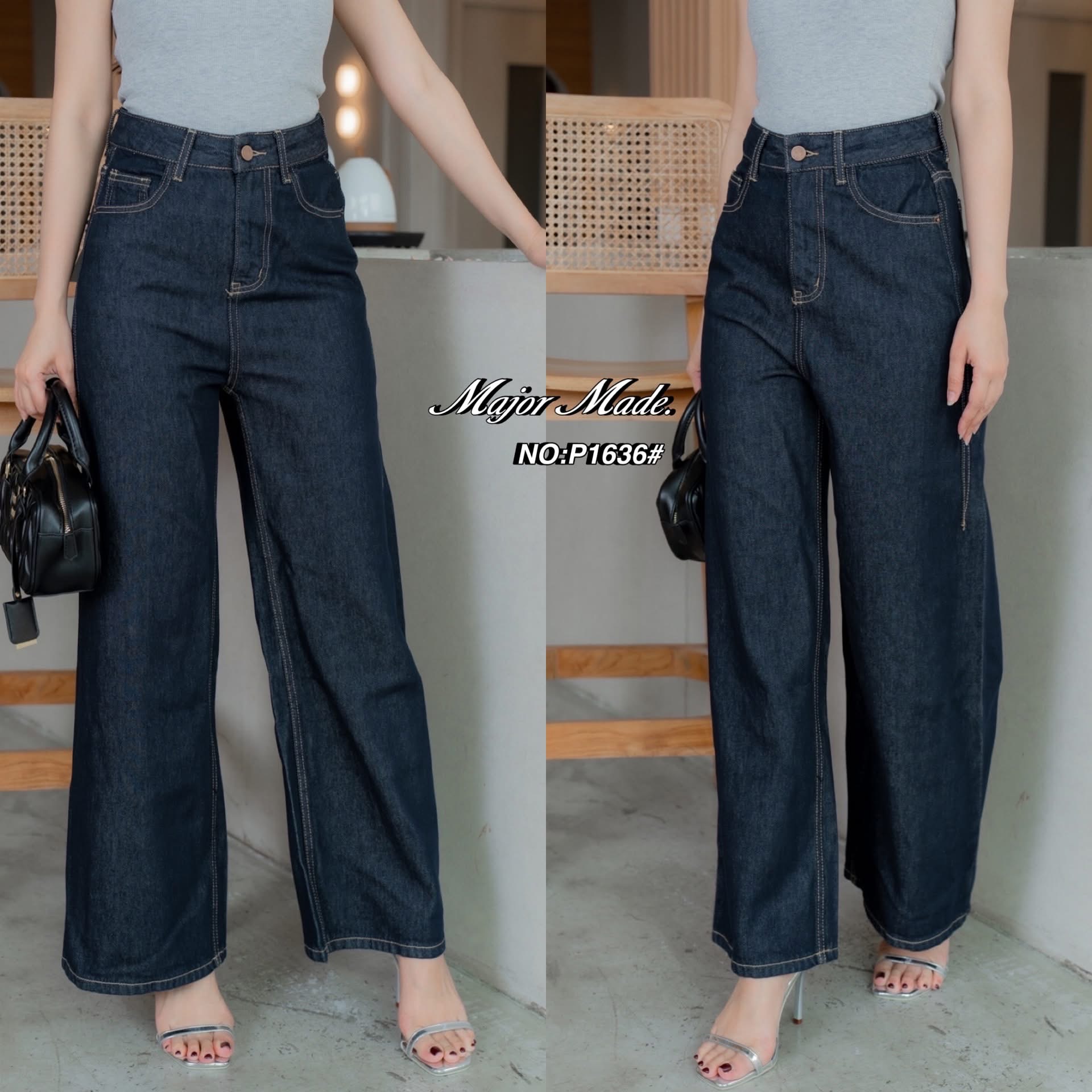 กางเกงยีนส์ขากระบอก ผ้าไม่ยืด ทรงเอวสูง ทรงเรียบๆ ปลายขาเย็บ ปลายขากว้าง เก๋มากๆ เอวสูง ใส่ดูเพรียวมาก ใส่สบาย : สินค้าคุณภาพ (พร้อมส่ง)