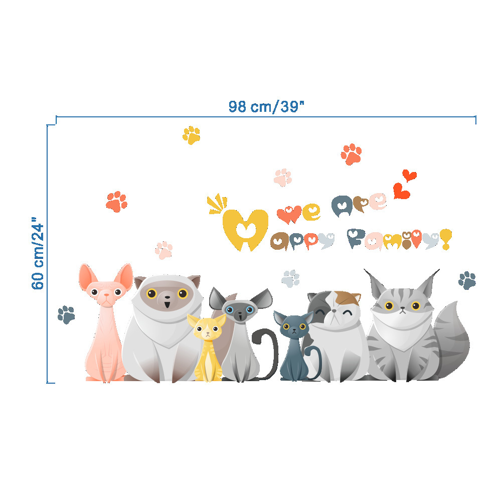 สติกเกอร์แต่งห้อง DIY ลายแมว We are Happy Family ตกแต่งห้อง ลอกออกแล้วติดซ้ำได้