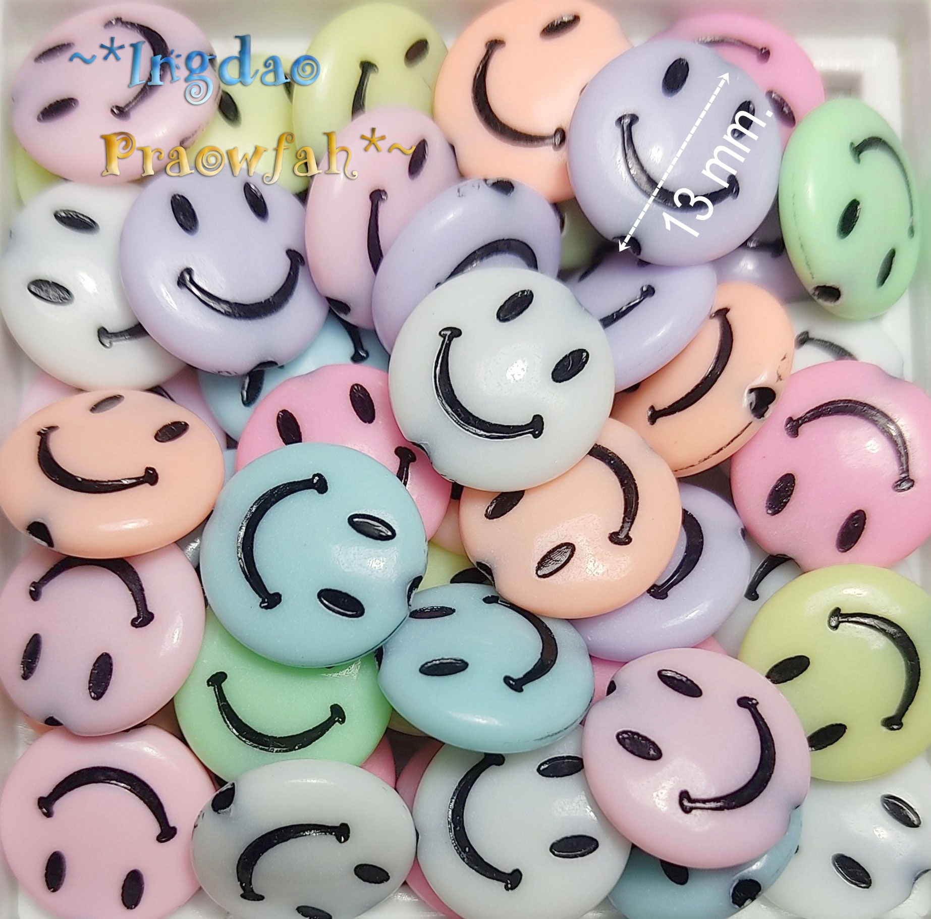 0107mt ลูกปัดยิ้ม smile ขนาด 13 มิล. คละสีพาสเทล (10 กรัม 20 ชิ้น)