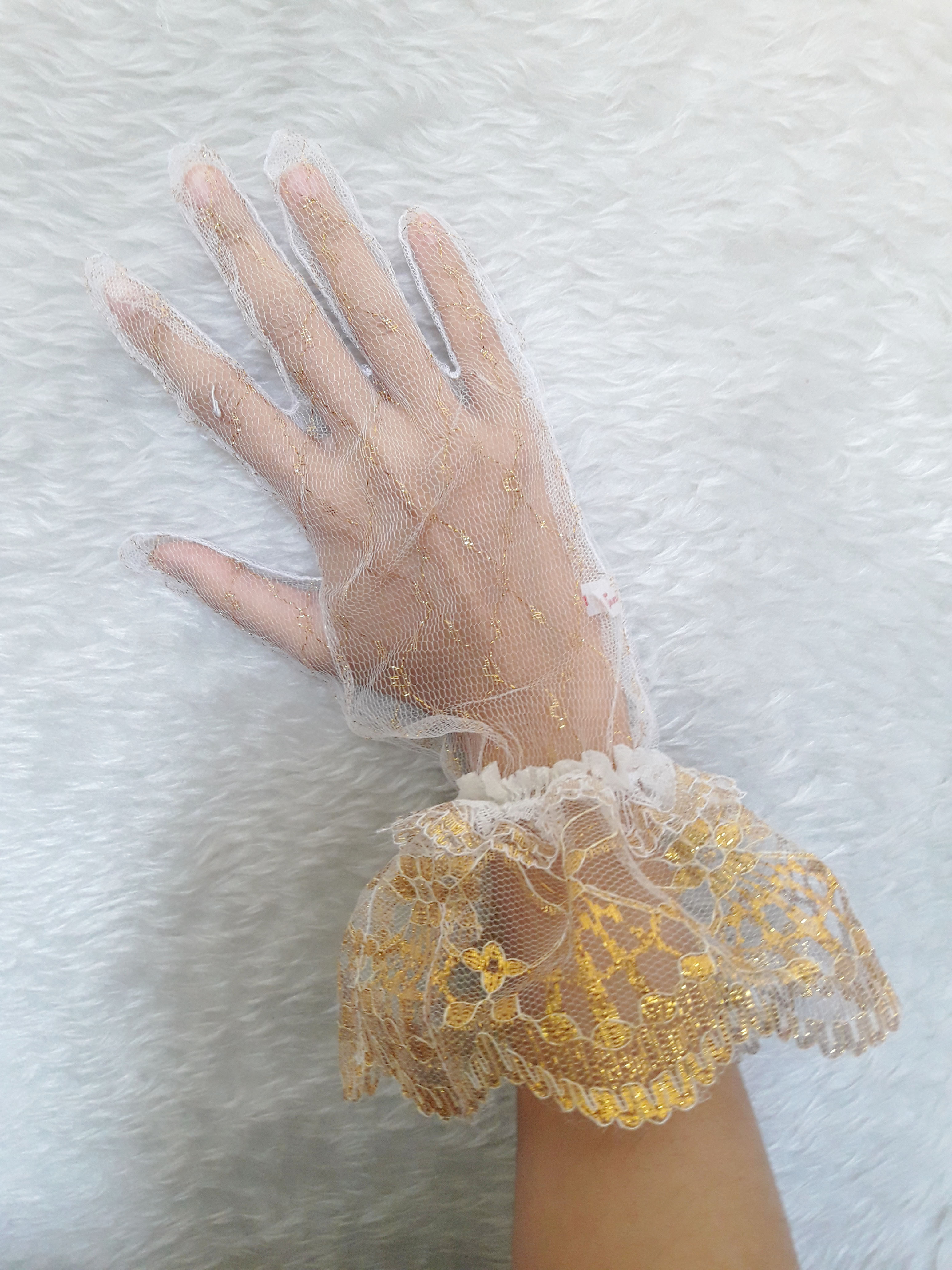 ถุงมือลูกไม้เด็ก-ผู้ใหญ่ ถุงมือตาข่าย ออกงาน Size SS-XL สีขาว/ดำ/แดง/ขาวทอง/ดำทอง