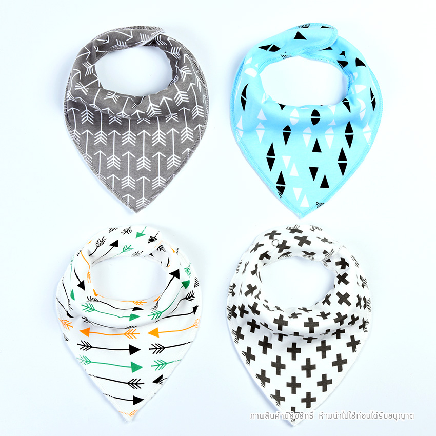 [แพค 4 ผืน] ผ้ากันเปื้อนเด็กอ่อน ผ้าซับน้ำลาย รูปสามเหลี่ยม เย็บประกบ 2 ชั้น หนานุ่ม ของใช้เด็กอ่อน 0-24 เดือน
