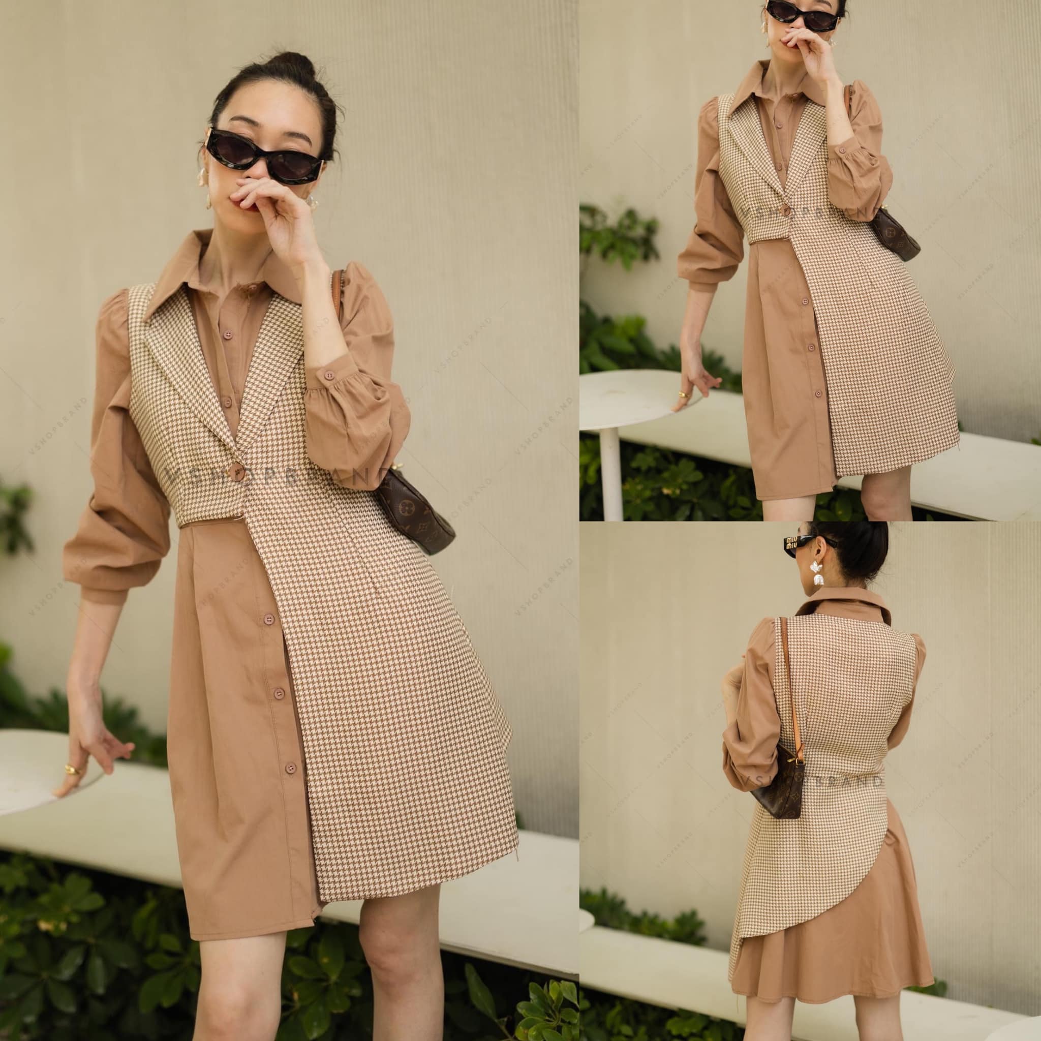 เดรสเชิ้ตกระดุมหน้าแต่งผ้าลายชิโน 👍🏻 สินค้าคุณภาพ (พร้อมส่ง)