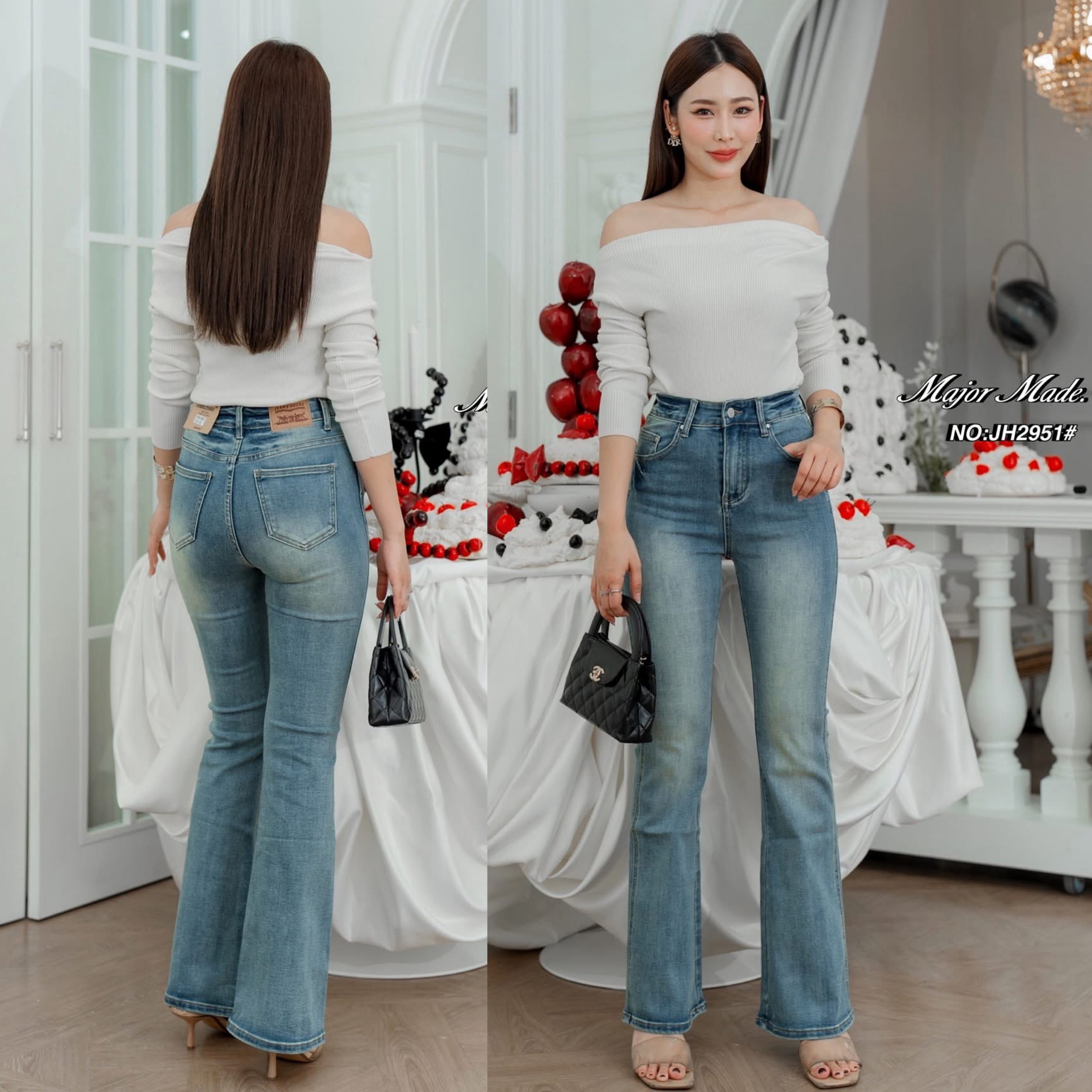 กางเกงยีนส์ขาม้ายาว ทรงเอวสูงงงง รุ่นนี้เนื้อผ้านิ่มหนา ใส่ทรงเป๊ะเข้ารูป ปลายขากลวงสวย ใส่แล้วเพรียวสุดๆ สีฟอกก็สวย ใส่สบาย : สินค้าคุณภาพ (พร้อมส่ง)