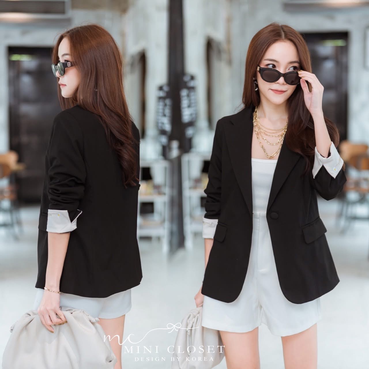 สูท งานคุณภาพเนี้ยบๆ ปักปลายแขน ผ้าสูทเนื้อดีลื่นมือ ซับในทั้งตัว ยาวปิดสะโพกบน ใส่สบาย : สินค้าคุณภาพ (พร้อมส่ง)