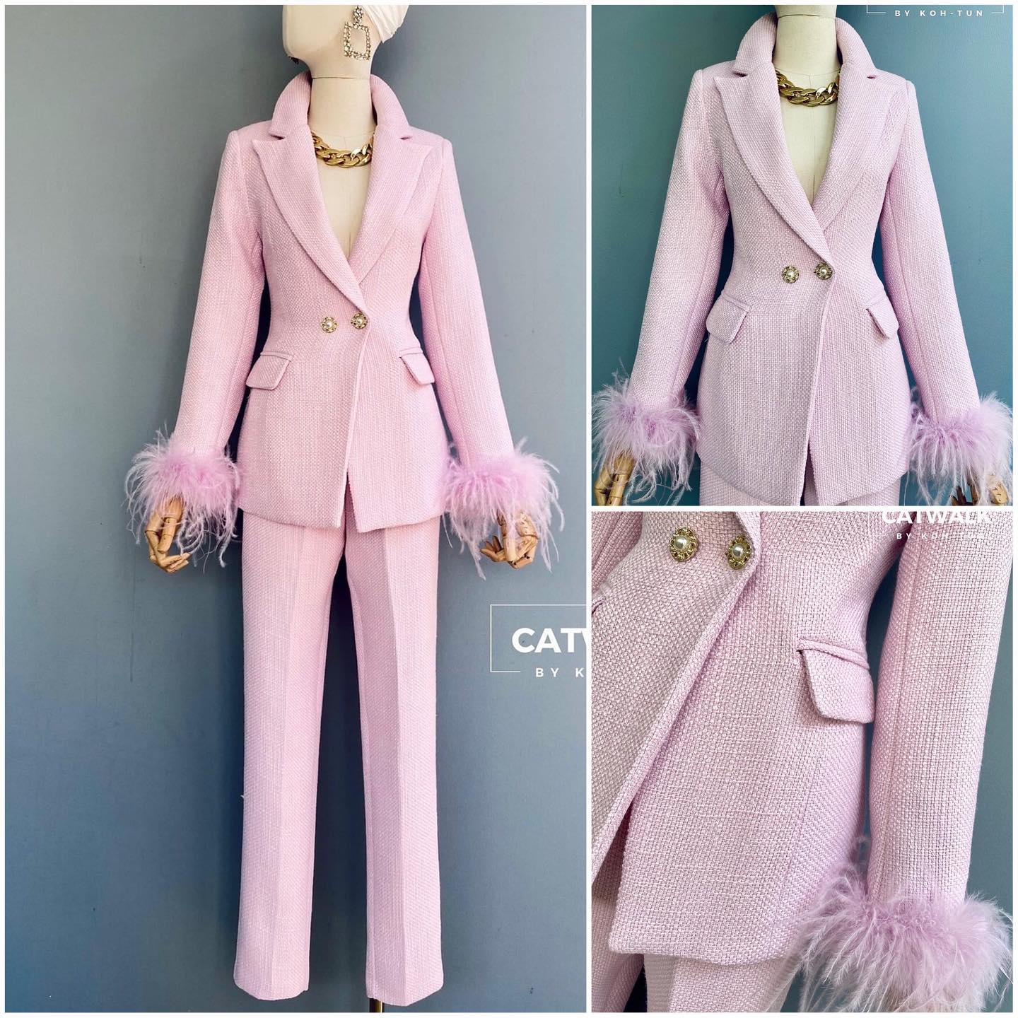 เซตBLAZER ผ้าทวีตแต่งขนนกแขน ตัวBLAZER เป็นทรงเข้ารูป แต่งกระดุมมุกด้านหน้า 2 จุด มีกระเป๋า 2 ข้าง โดดเด่นด้วยการนำ ขนนกมาแต่งที่ปลายขอบแขน มาคู่กับกางเกงเอวสูงทรงขากระบอก เล็ก : สินค้าคุณภาพ (พร้อมส่ง)