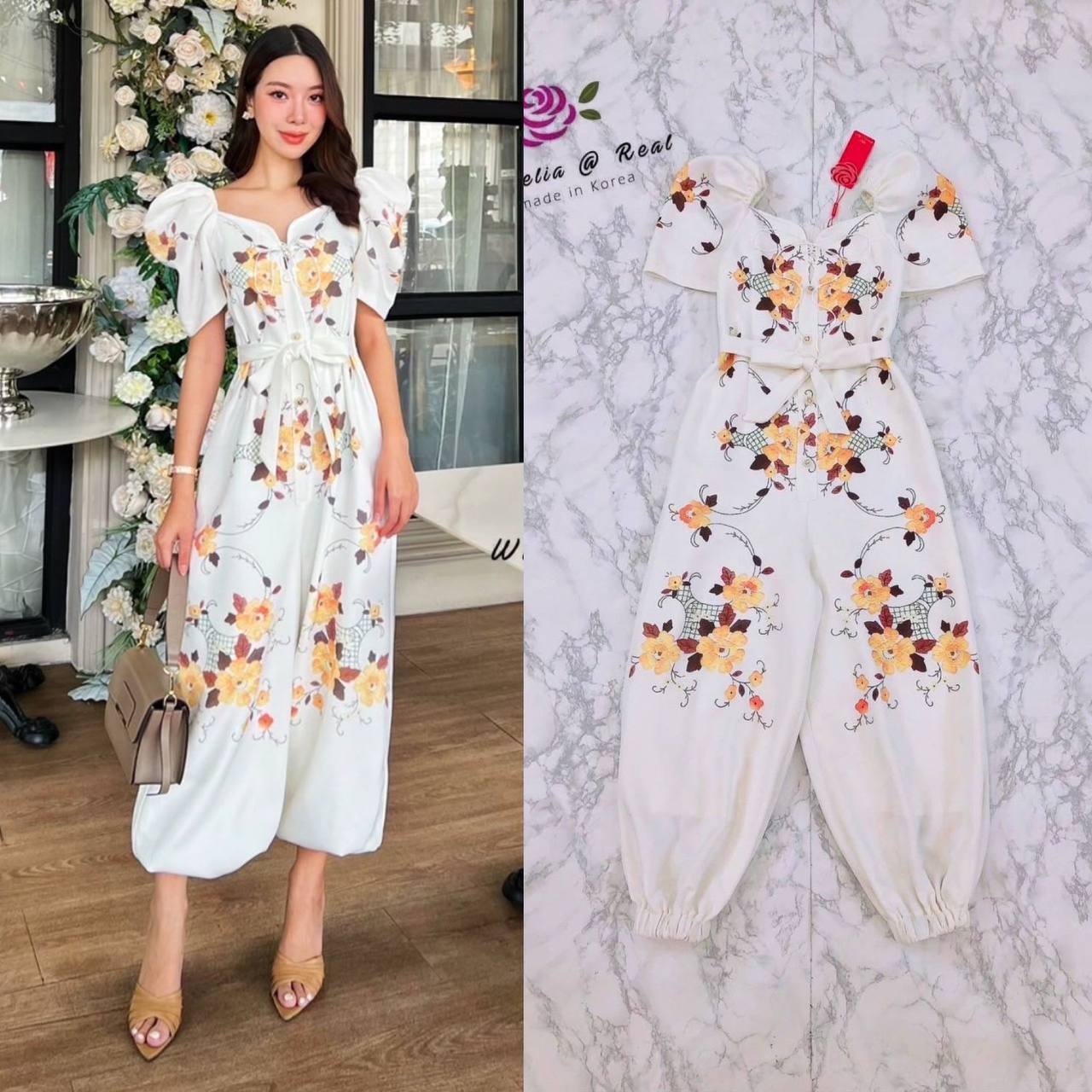 จั้มสูทแขนพองตัวสวยทรงเก๋ ท่อนแขนจับจีบไหล่ยกพองเป็นทรงสวย สินค้าคุณภาพ (พร้อมส่ง)