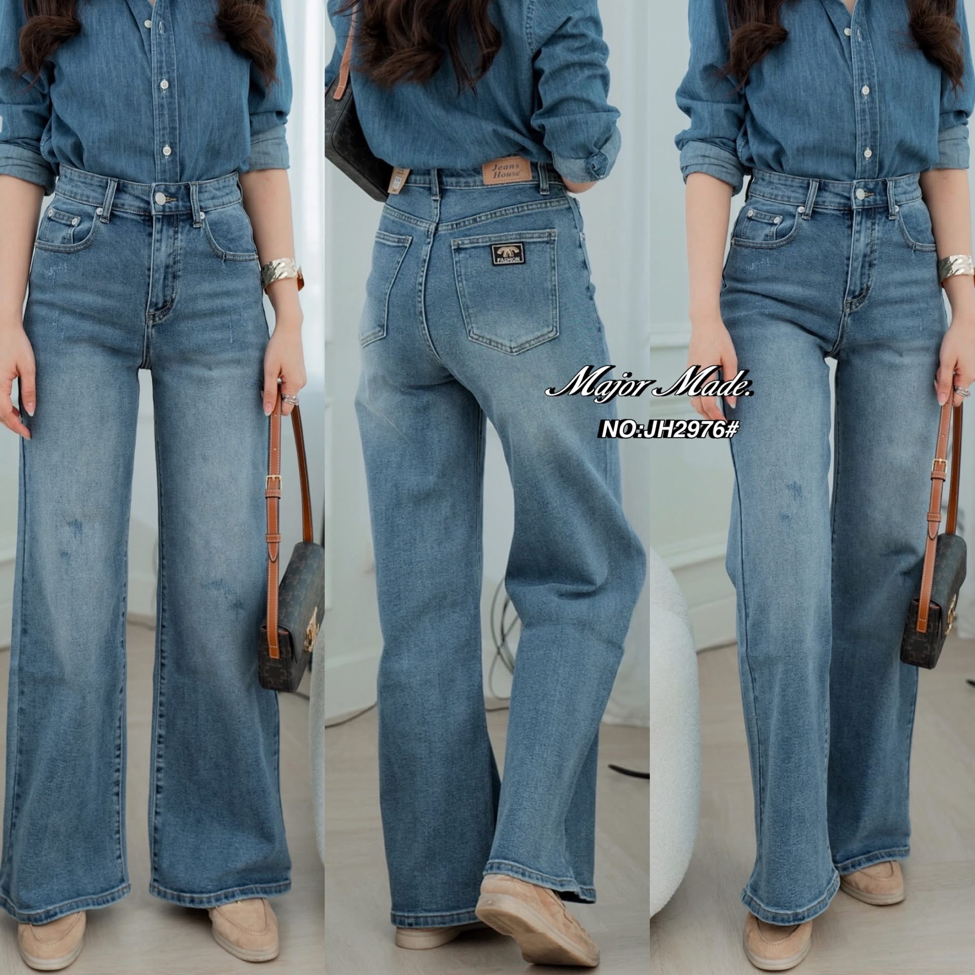 กางเกงยีนส์ขากระบอกรุ่นใหม่ ทรงเอวสูงงงง(ผ้ายืดคะ)งานสวยจริงๆ ปลายขากว้างสวย ดีเทลตรงกระเป๋าข้างหลัง โลโก้สวย ใส่สบาย : สินค้าคุณภาพ (พร้อมส่ง)