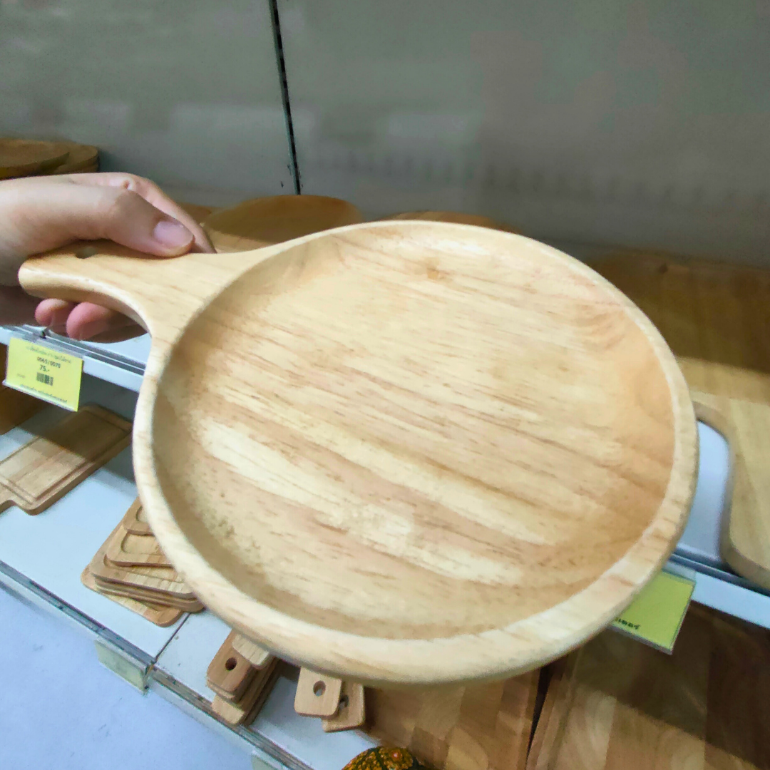 จานไม้กลม จานไม้รูปหมี จานไม้ถาด ถ้วยไม้ จากไม้ยางพาราแท้ Food Grade Japanese Wood Plate by NanaBaby