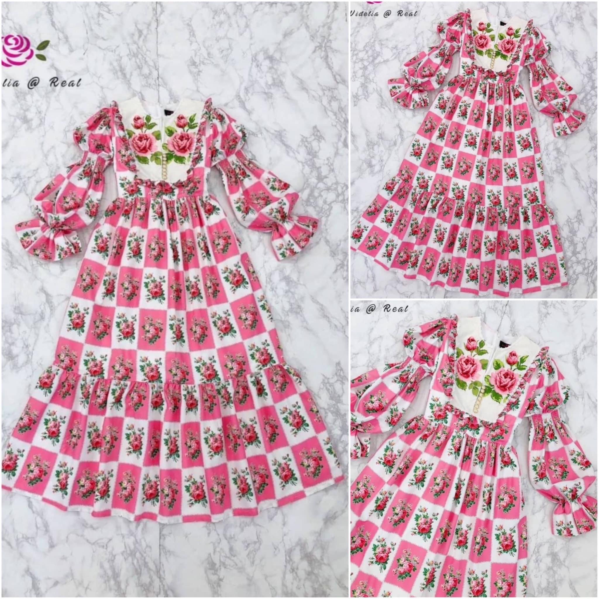 แม็กซี่เดรสตัวยาวแสนสวย ช่วงอกเป็นงานปัก งานสวยเป๊ะตามแบบฉบับ สินค้าคุณภาพ (พร้อมส่ง)