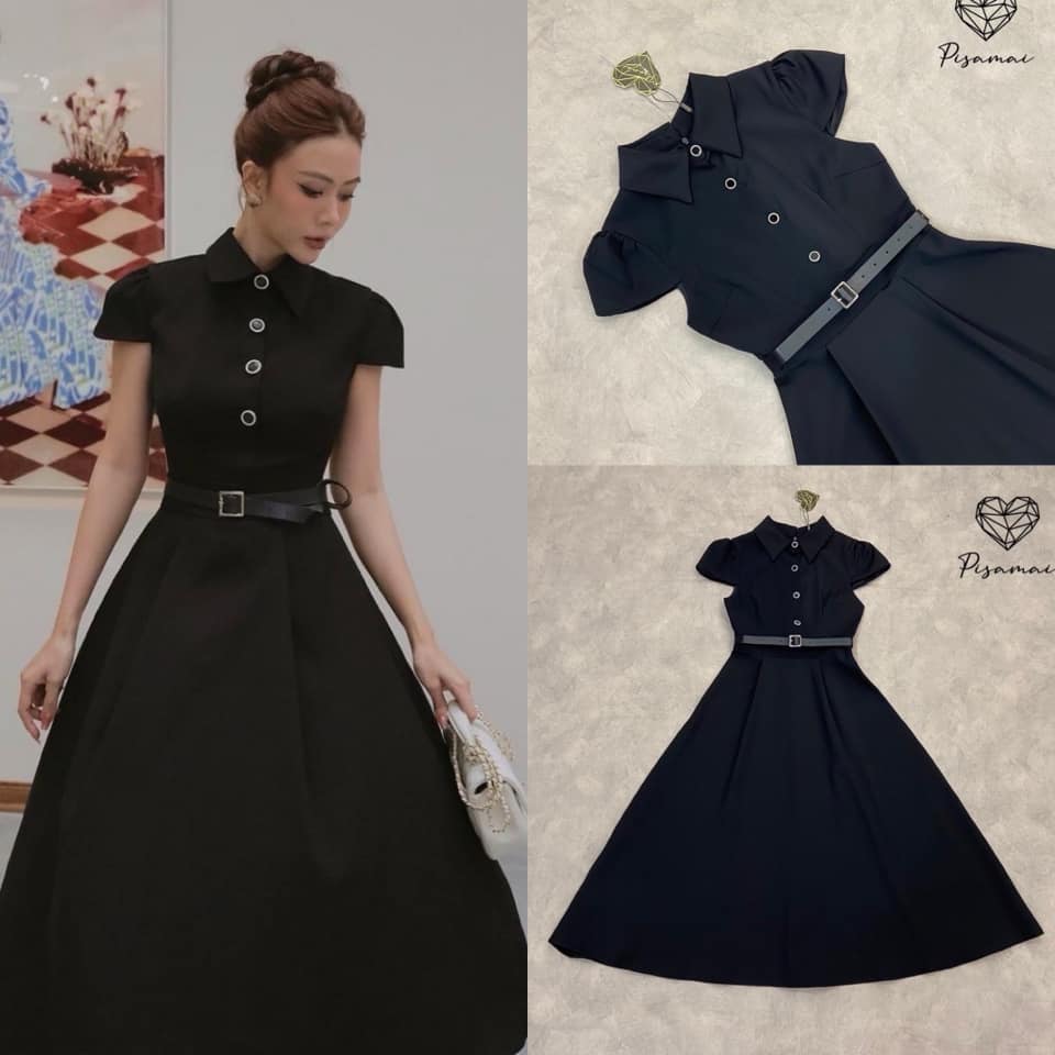 เดรสคอปกตัวยาวสีดำกระโปรงบานมาพร้อมเข็มขัด สวย หรู ดูแพง ไม่มีผิดหวังเลยค่า ใส่สบาย : สินค้าคุณภาพ (พร้อมส่ง)