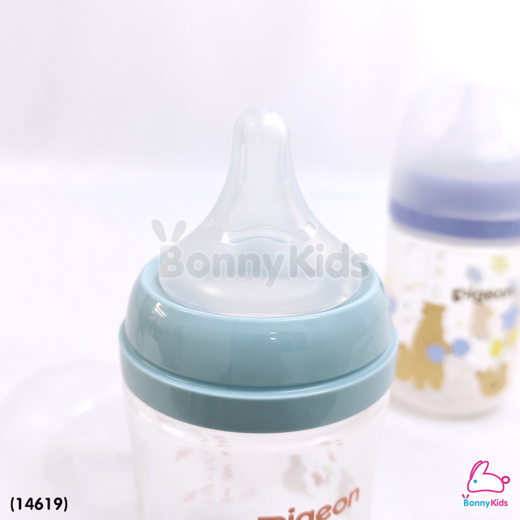 (14619) Pigeon (พีเจ้นท์) SofTouch PPWN ขวดคอกว้าง จุกซอฟท์ทัช SS 5oz แพ็ค 2 ขวด ลายBearRebbit (0m+)