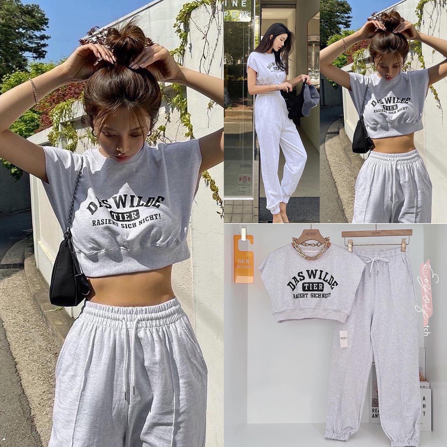 set 2 pcs เสื้อcrop บ่าเสริมฟองน้ำ +มาพร้อมกางเกงวอร์มเอวยางยืด ใส่ชิวๆ เป็นแอร์พอร์ตลุคได้เลยค่าาา เนื่อผ้าดี ใส่สบายสุด สินค้าคุณภาพ (พร้อมส่ง)