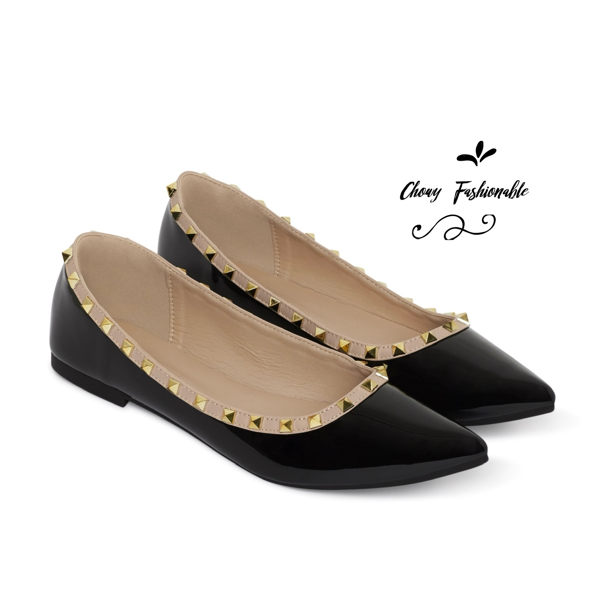 รองเท้าไซส์ใหญ่ 42-48 หัวแหลมส้นแบนไซส์ใหญ่ สไตล์วาเลนติโน ติดหมุด Metal KR0452