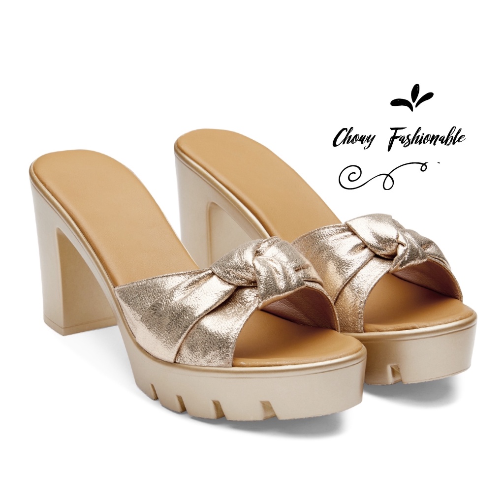 รองเท้าไซส์ใหญ่ 42-43 แตะส้นตึกสูง 4 นิ้ว หนังเลื่อม KR0984