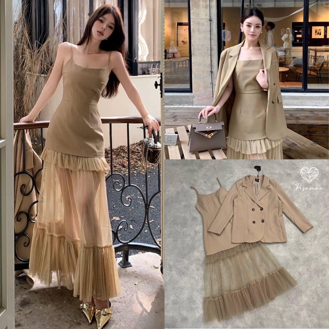 เซ็ตสายเดี่ยวสีแดง แต่งระบายซีทรูยาวอลังด้านล่าง มาคู่กับเบเซอร์oversize คัทติ้งเป๊ะ ใส่สบาย : สินค้าคุณภาพ (พร้อมส่ง)