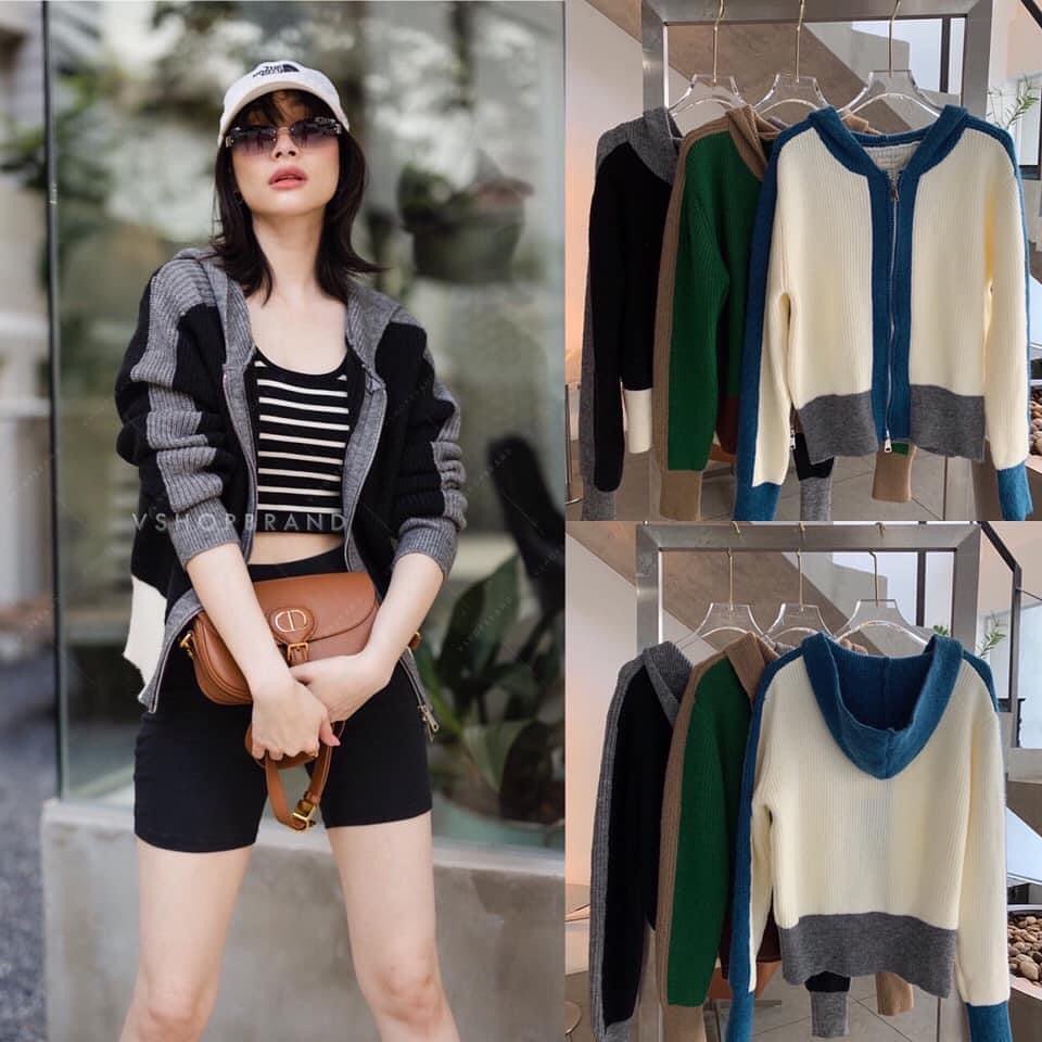 เสื้อคลุมไหมพรมซิปหน้า แต่งฮู้ดหลัง ลายแถบสลับสี น่ารักมากๆเลยค่ะ : สินค้าคุณภาพ (พร้อมส่ง)