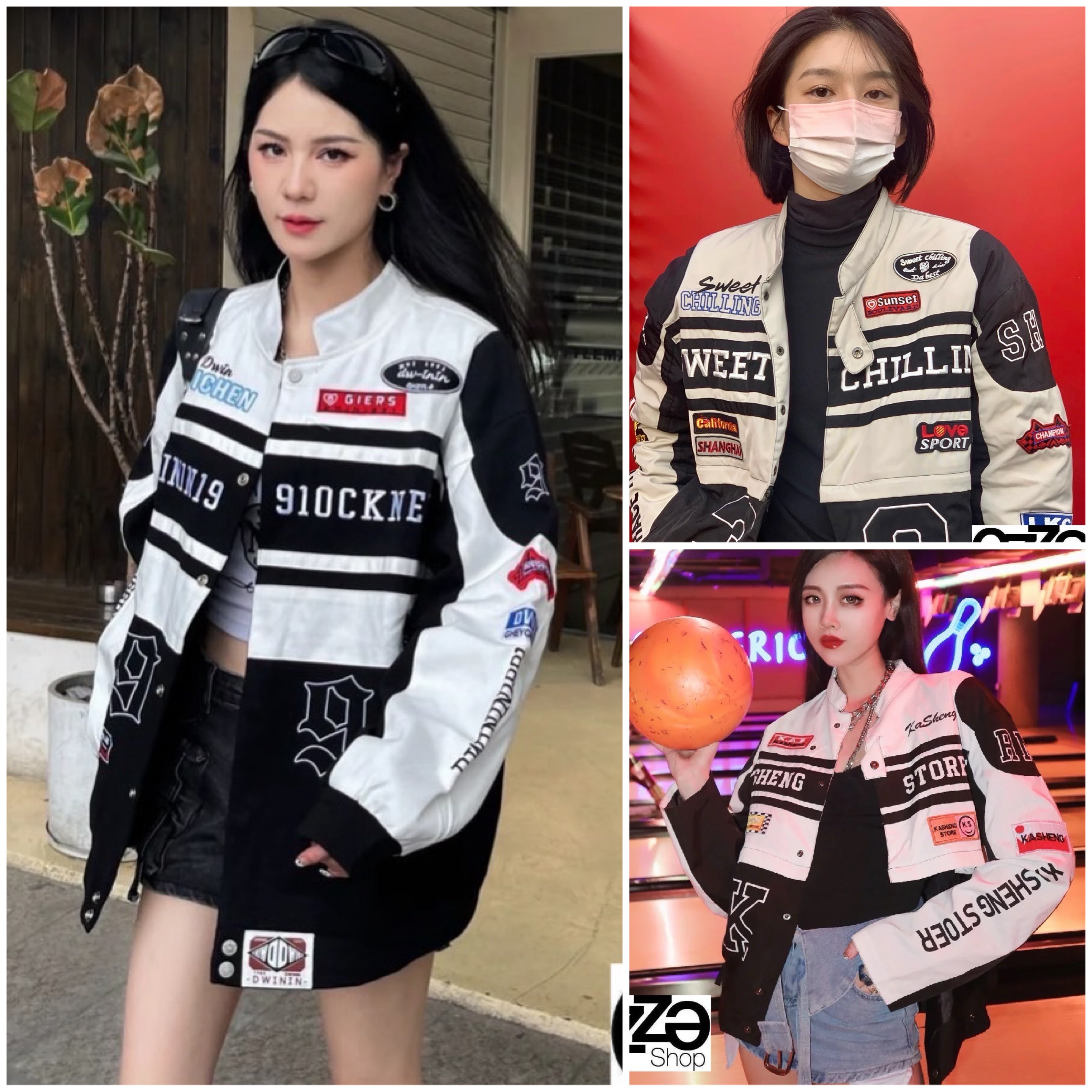 แจ็คเก็ตกึ่งหนัง ปักลาย Racing สวย สปอร์ต เท่ห์ รุ่น Unisex งานสวยขายดีมาก รุ่นนี้ผสมหนัง งานสวยมาก.. ใส่สบาย : สินค้าคุณภาพ (พร้อมส่ง)