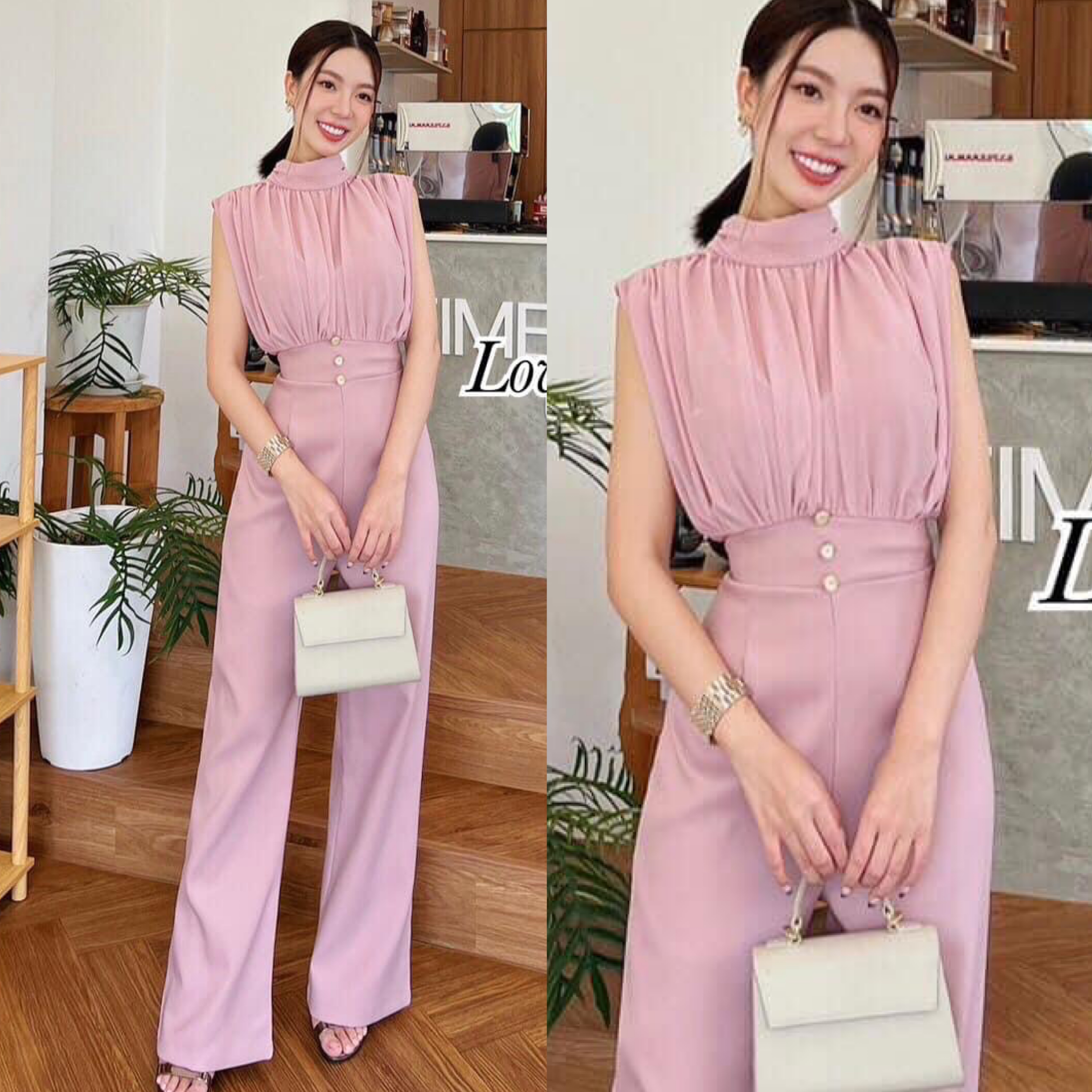 จั้มสูทกางเกงขายาว ช่วงเสื้อเป็นผ้าชีฟองนุ่มๆ ช่วงอกทำซับใน อกมีเสริมฟองน้ำกางเกงทรงขากระบอกกลาง ใส่แล้วดูขายาว สินค้าคุณภาพ (พร้อมส่ง)