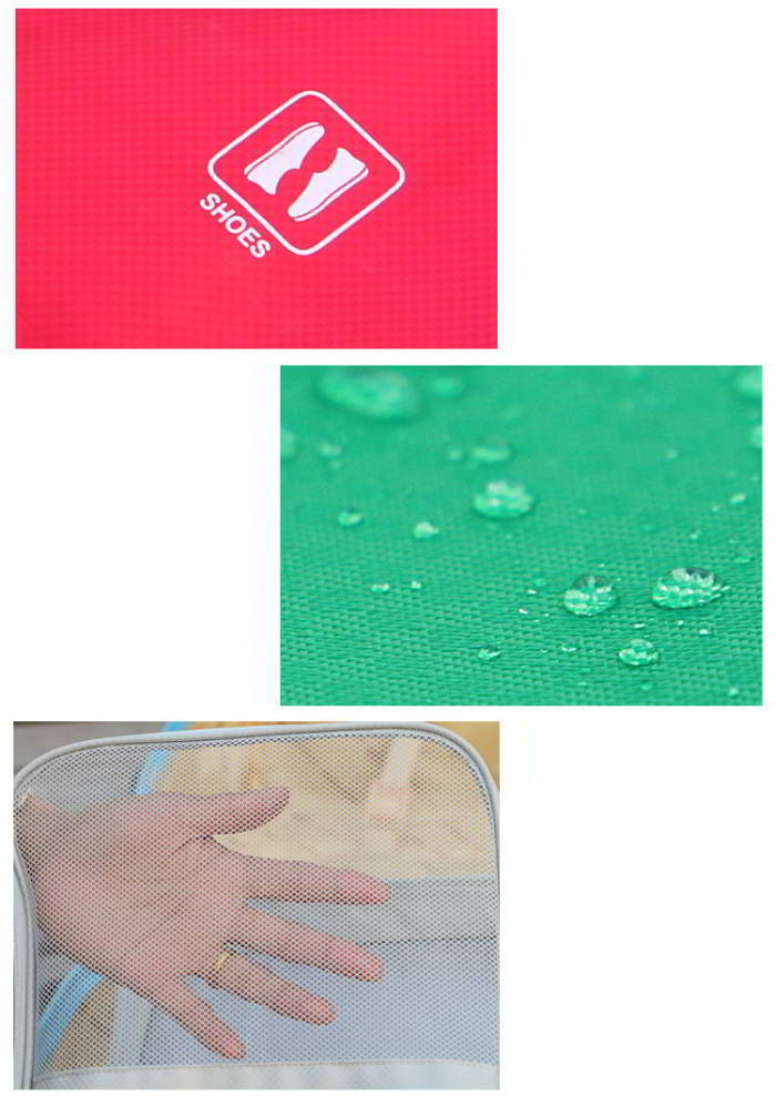 กระเป๋าใส่รองเท้า เสียบกระเป๋าเดินทางได้ ผลิตจากโพลีเอสเตอร์กันน้ำ + ตาข่าย คุณภาพดี มี 6 สี ให้เลือก