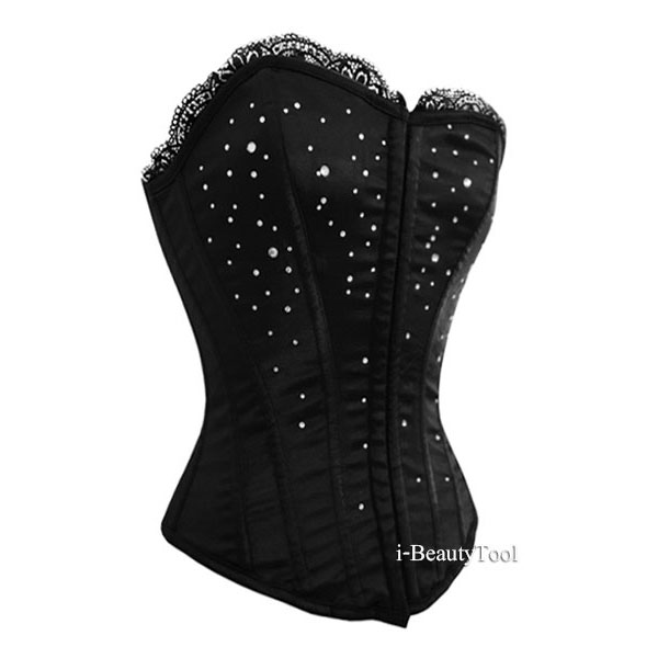 คอร์เซ็ท Corset สีดำ ประดับคริสตัล หรูหรา คุณภาพเยี่ยม !!