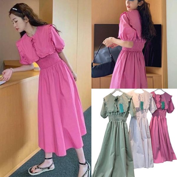 เดรสแขนพองแต่งปกใหญ่ขอบจีบระบาย ทรงพริ้วน่ารัก style เกาหลีจัดด่วนค่ะSC สินค้าคุณภาพ (พร้อมส่ง)