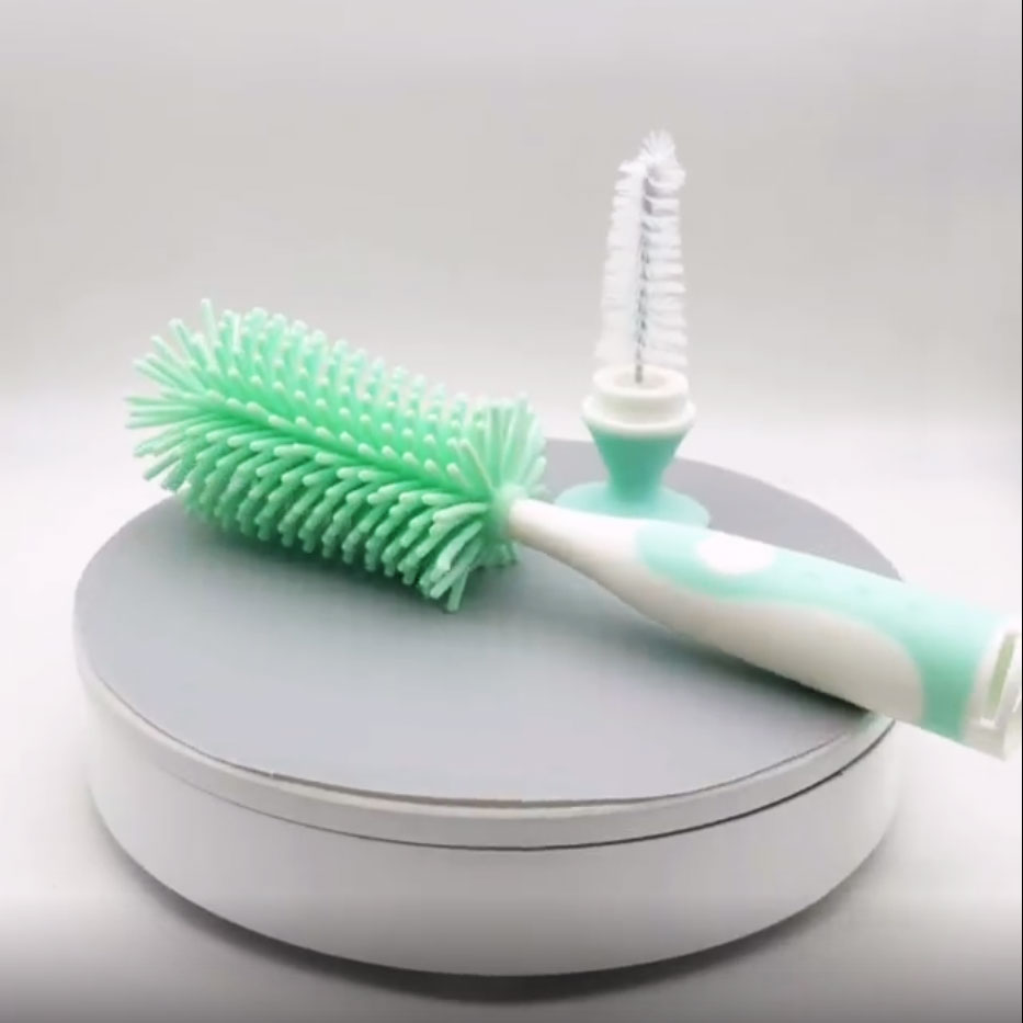 แปรงล้างขวดนมซิลิโคน 360 องศา พร้อมแปรงล้างจุกนมเก็บในด้ามจับ วางตั้งได้