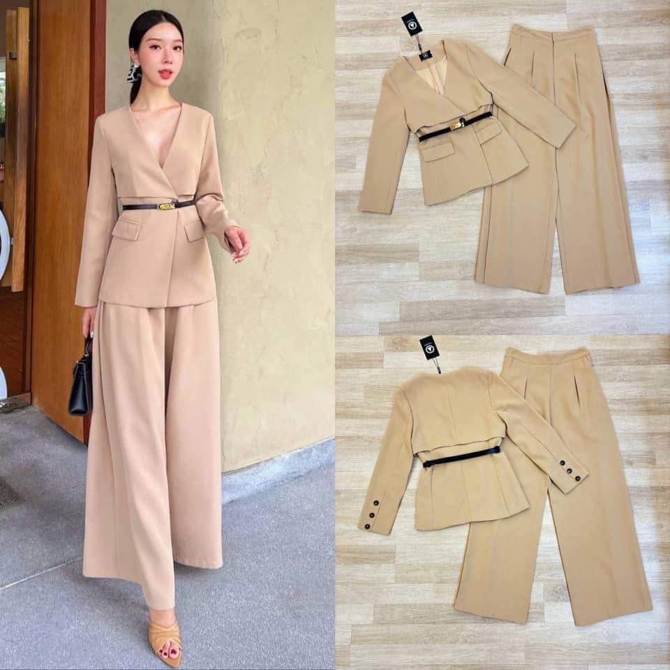 set เสื้อสูท+ กางเกงขายาว+เข็มขัด เสื้อสูทเนื้อผ้าดีมากๆคะ ซับในอย่างดี : สินค้าคุณภาพ (พร้อมส่ง)