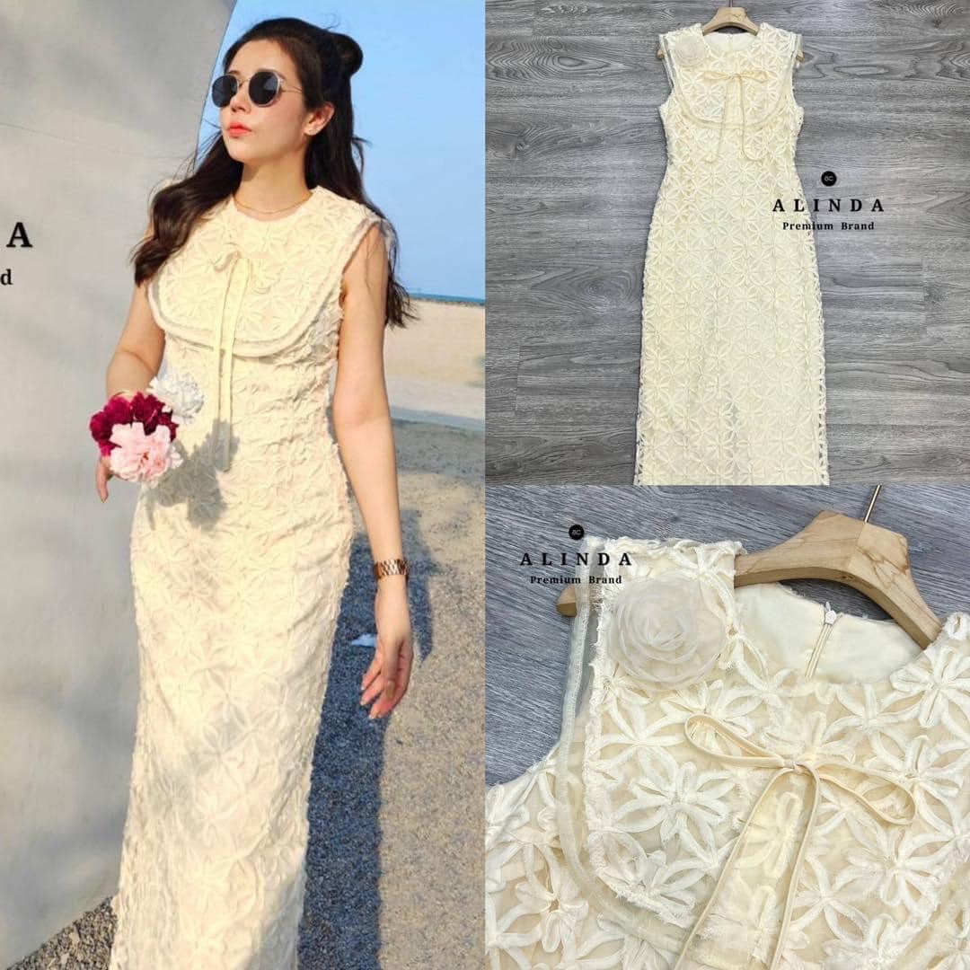 เดรสยาวแขนกุด ผ้าลูกไม้นิ่มเนื้อดี ใส่สบาย ตรงเสื้อแต่งเป็นปกหน้าและหลังนะคะ 👍🏻 สินค้าคุณภาพ (พร้อมส่ง)