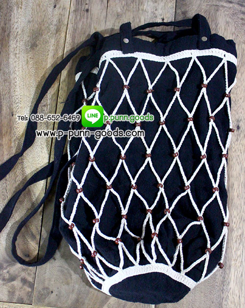 กระเป๋าเป้ผ้าฝ้าย เมคราเม่เชือกคอตต้อน