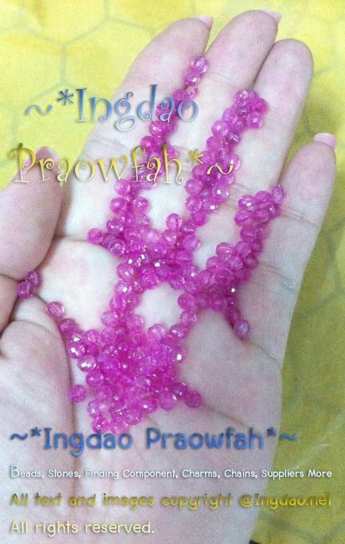 3004fs ลูกปัดทรงลูกโลก ใสสวยเจียรเหลี่ยม ขนาด 4 มิล. สีบานเย็น (10 กรัม/100 ชิ้น)