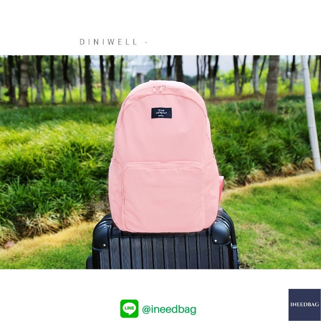 DINIWELL กระเป๋าเป้พับได้ กระเป๋าพับได้ กันน้ำ น้ำหนักเบา ใช้ได้ทุกโอกาส มี 4 สีให้เลือก (DINIWELL Foldable Travel Backpack Unisex Lightweight Portable School Backpack Laptop Bag Casual Water Resistant)