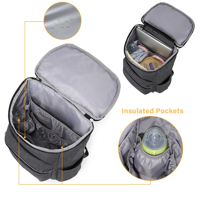 mommore กระเป๋าคุณแม่ กระเป๋าสัมภาระคุณแม่ กระเป๋าแม่ลูกอ่อน กันน้ำ พร้อมแผ่นรองเปลี่ยนผ้าอ้อม จุมาก น้ำหนักเบา เหมาะสำหรับเดินทาง (Dark Grey)