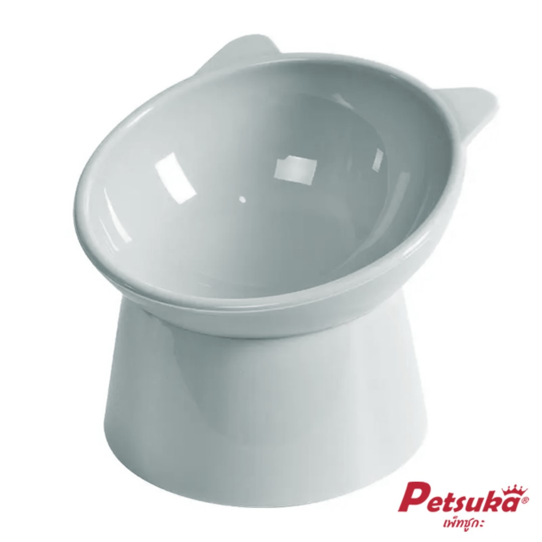 ชามอาหารสัตว์เลี้ยง Petsuka สำหรับสุนัขและแมว ดีไซน์โมเดิร์นรูปแมว สีเทา