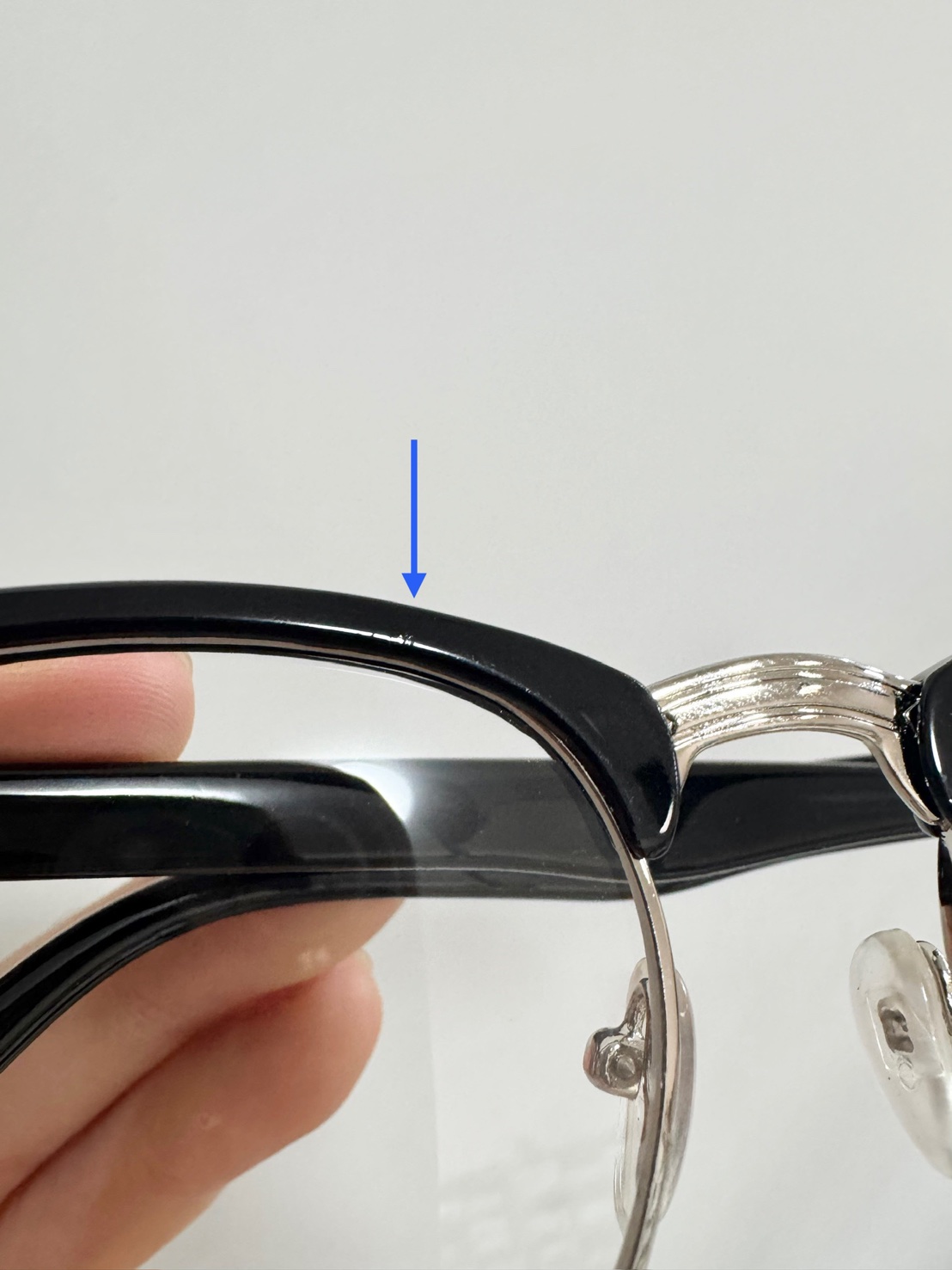 (ตำหนิ) MERLIN - silver black กรอบแว่น วินเทจ แว่นตา ClubMaster น้ำหนักเบา กว้าง 130 มม. (sizeS) H43