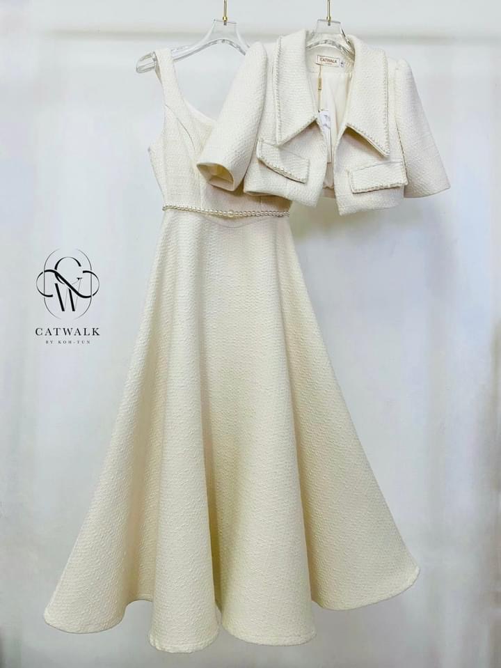 เซตเดรสยาวกระโปรงย้วย+เสื้อคลุมแต่งมุก +เข็มขัดมุก เซตนี้คุ้มมาก เนื้อผ้าทวิตเกรดเอ ใส่สบาย สินค้าคุณภาพ (พร้อมส่ง)