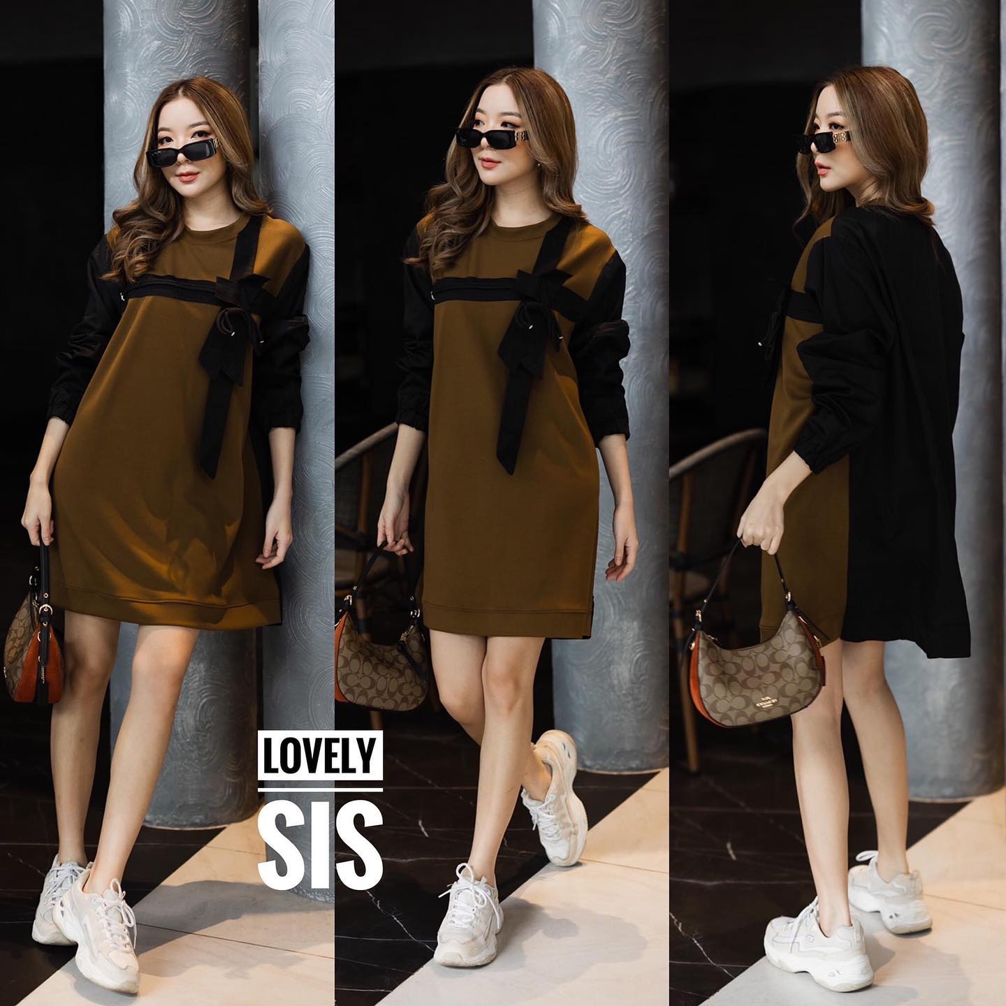 เดรสผ้ายืดเย็บต่อผ้าคอตต้อนช่วงแขน และด้านหลัง มีดีเทลเชือกผูกโบว์แต่ง ด้านหน้า งานสวยผ้าดี ดีไซน์สไตล์ ทูโทนเกร๋ๆค่า . สินค้าคุณภาพ (พร้อมส่ง)