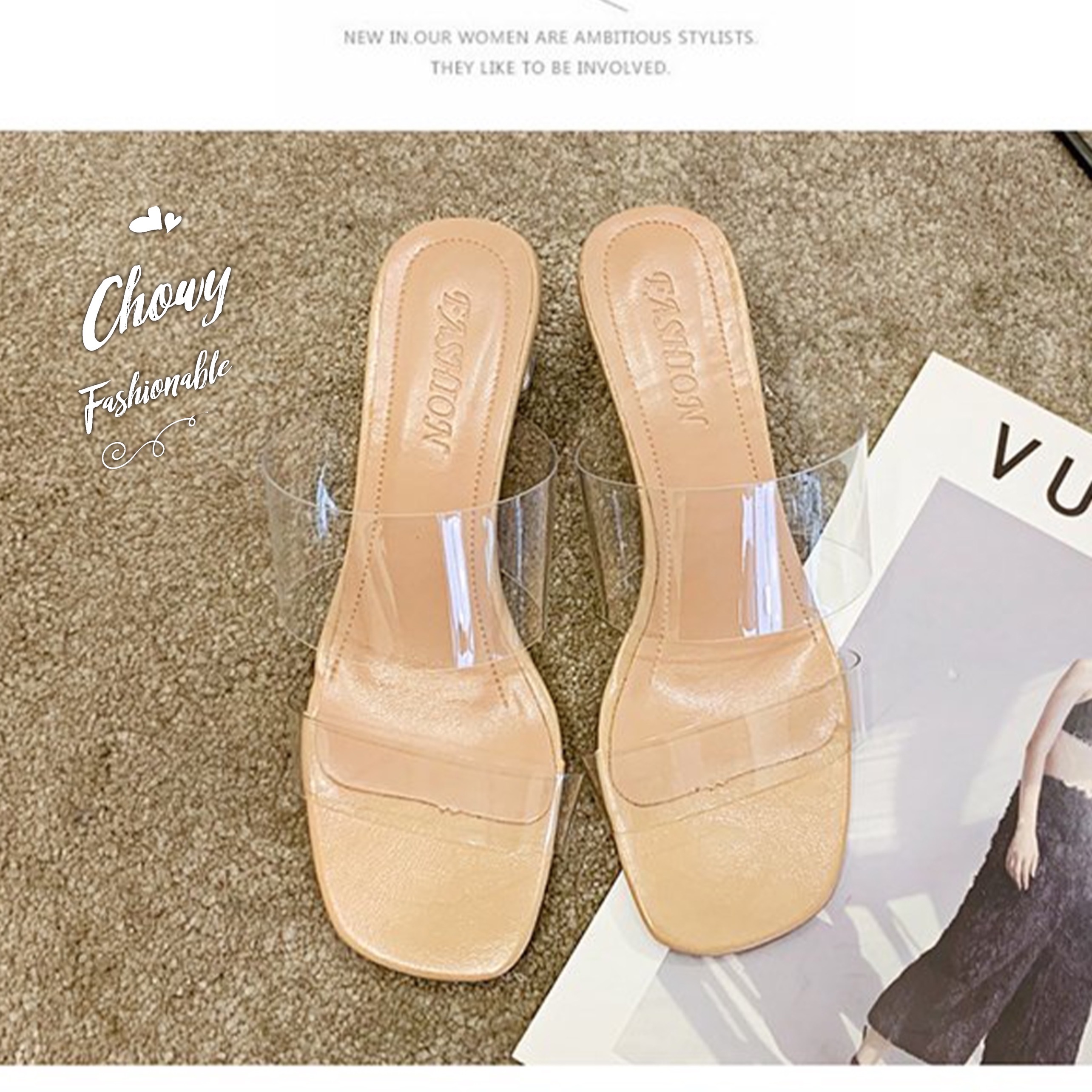 รองเท้าไซส์ใหญ่ 41 42 รองเท้าใส ส้นแก้ว แตะไซส์ใหญ่ CHOWY KR1144