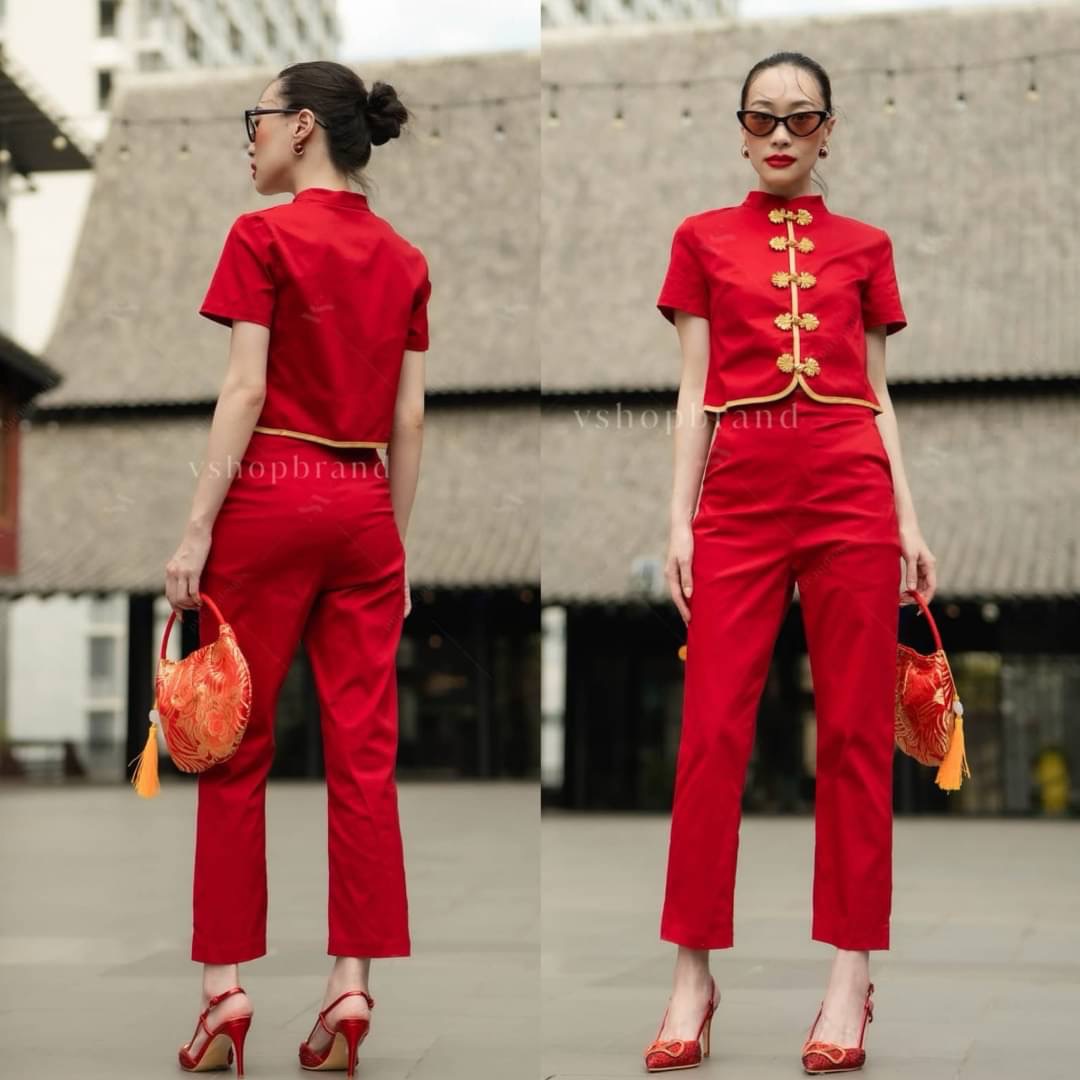 Set เสื้อกี้เพ้ากระดุมทอง + กางเกงขายาว ใส่สบาย : สินค้าคุณภาพ (พร้อมส่ง)