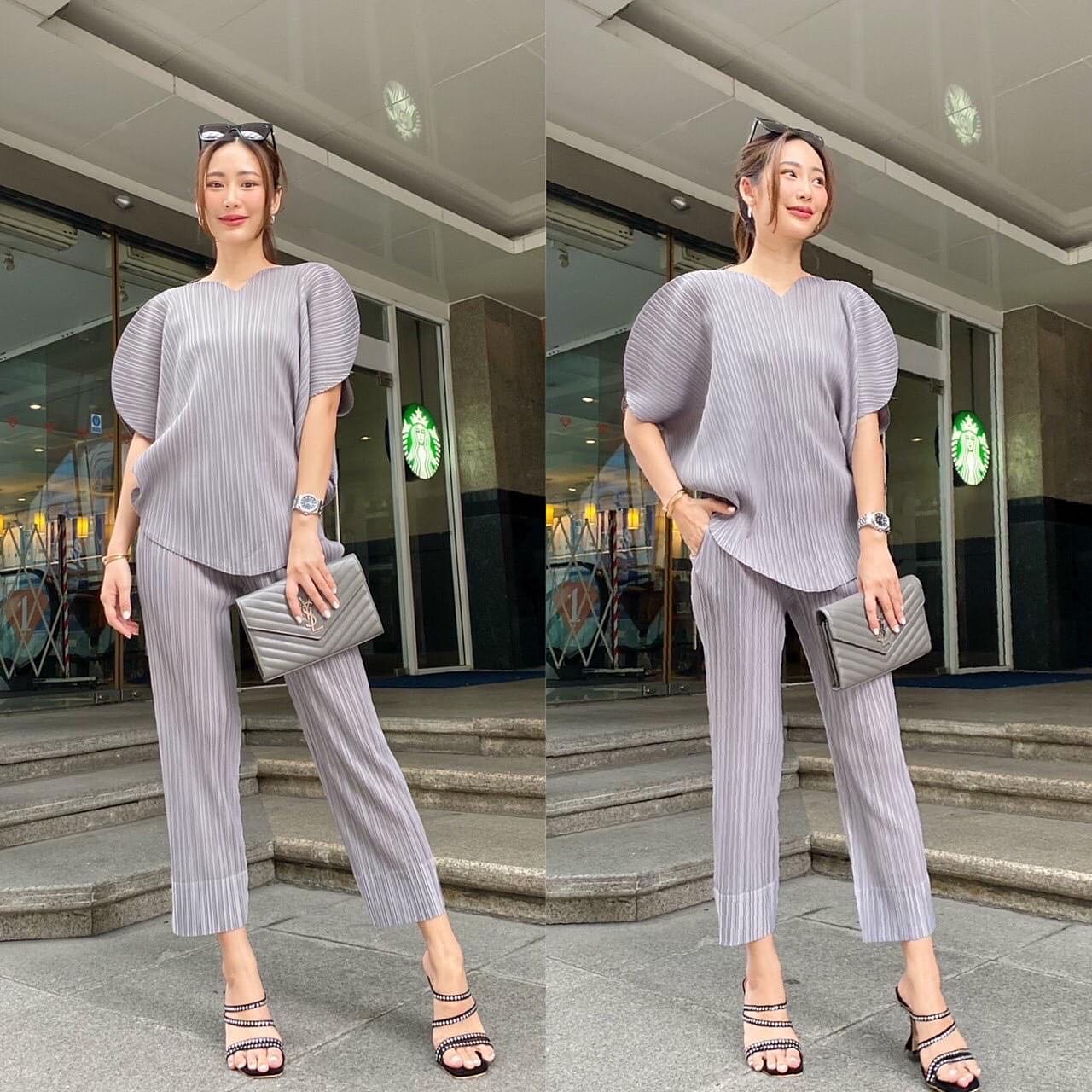 ชุดเซตผ้าอัดพลีทเนื้อดี แบบงาน Brand 😍 ว้าวววว 👏🏻👏🏻 ดีเทลเก๋มากๆ เสื้อแพตเทิร์น หัวใจ 🧡🤍🤎 ไหล่พองๆ น่ารัก . สินค้าคุณภาพ (พร้อมส่ง)