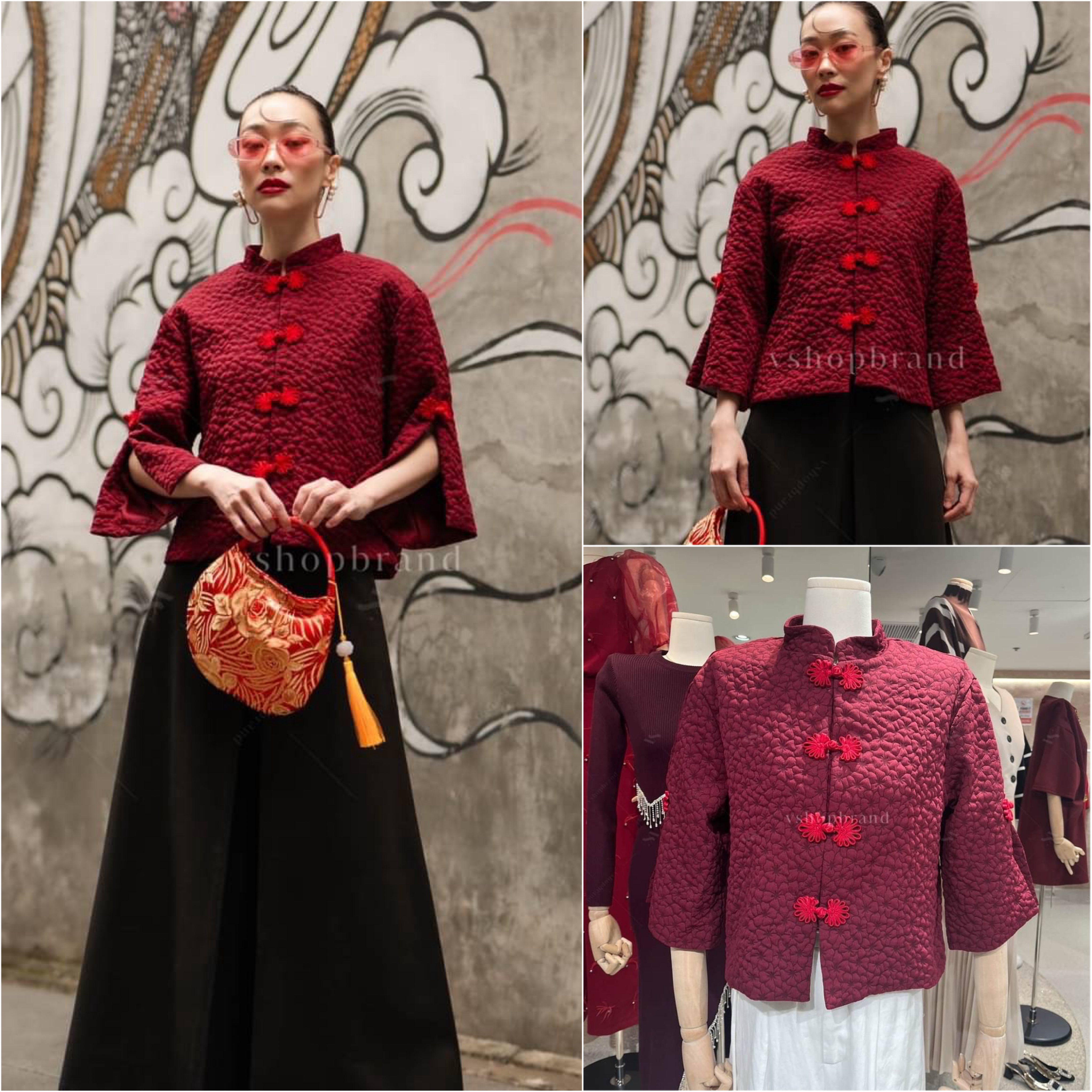 เสื้อกี่เพ้าลายดอกผ้านูน ใส่สบาย : สินค้าคุณภาพ (พร้อมส่ง)