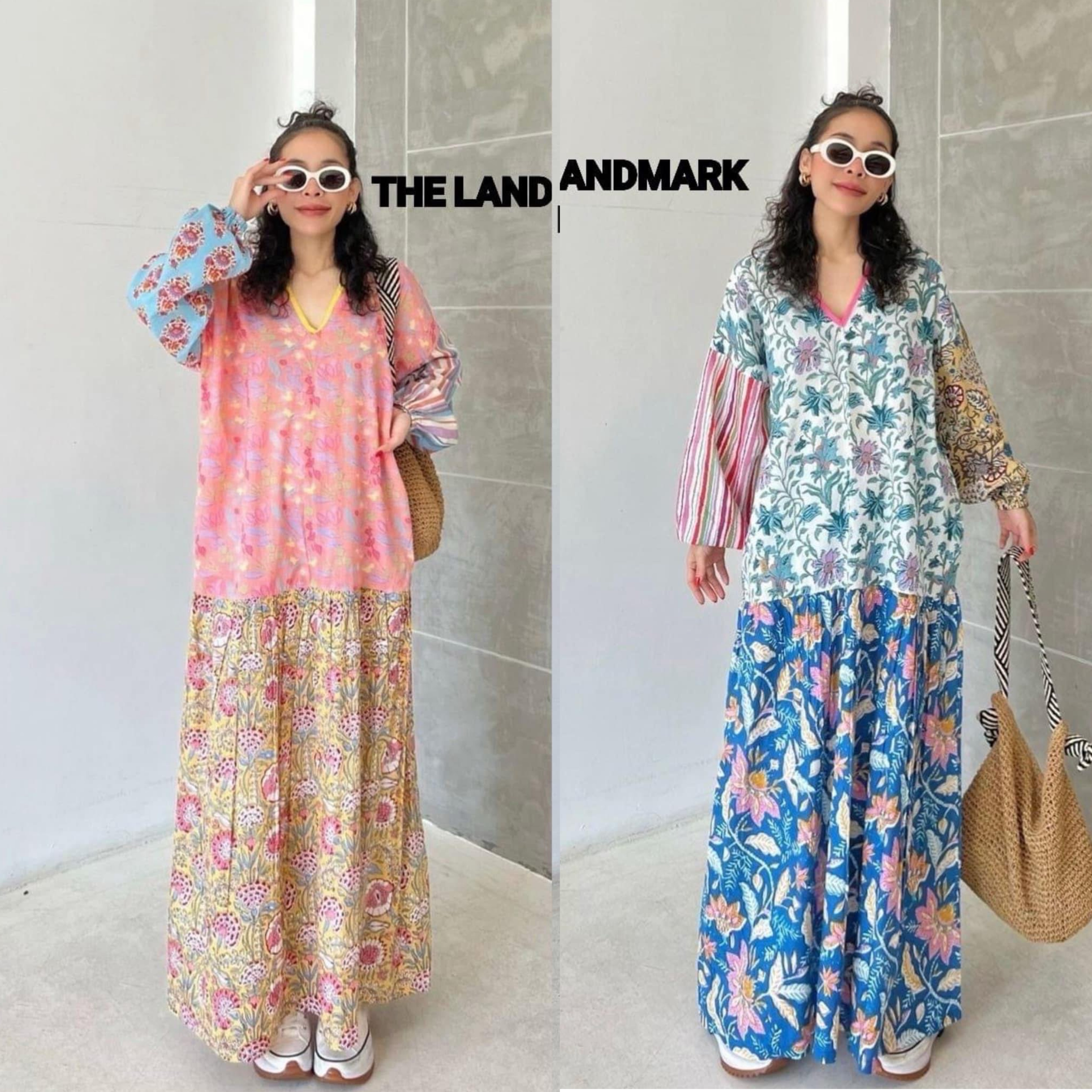 เดรสผ้าบล็อคคอทตอลอินเดีย ดีไซน์คอวีหน้า~หลัง กุ๊นคอ แขนยาวสม็อคปลายแขน ต่อลาย แพทเทิร์นทรงปล่อย ใส่สบาย ใส่สบาย : สินค้าคุณภาพ (พร้อมส่ง)