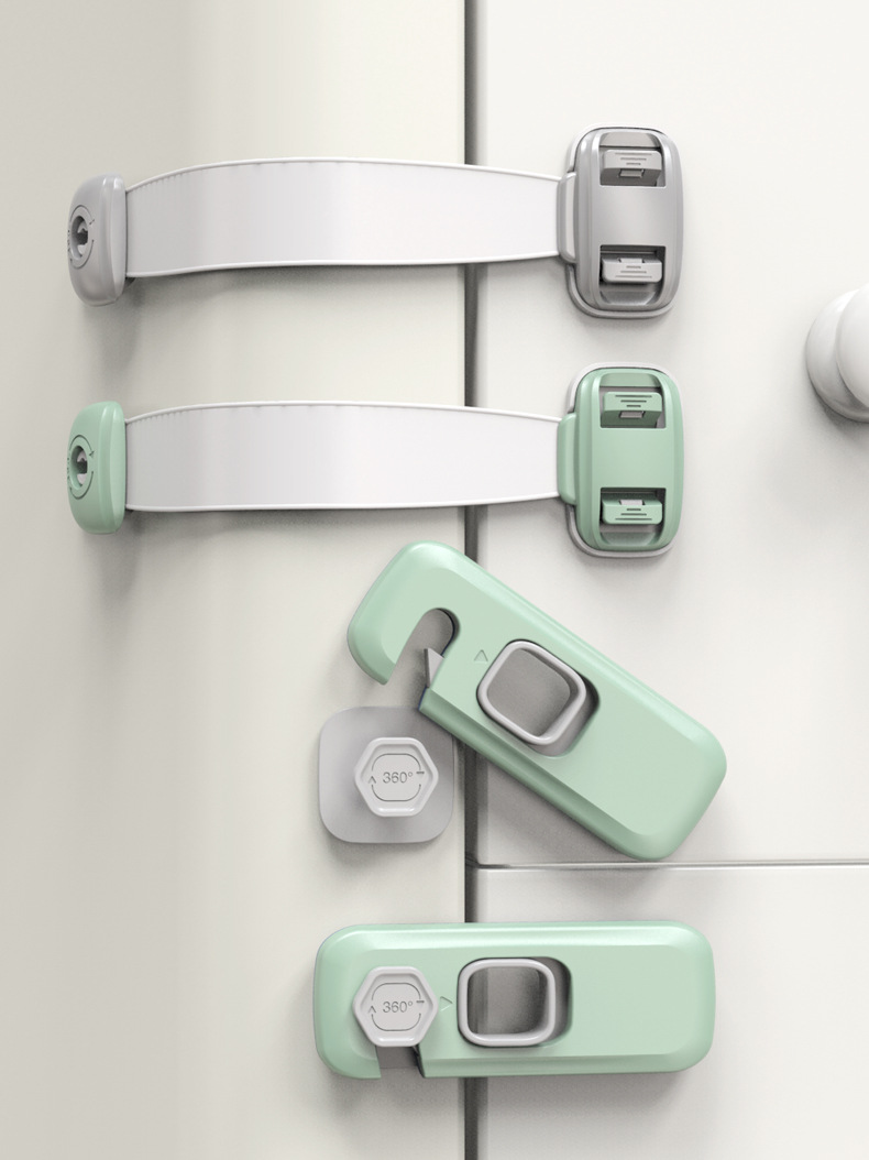 ตัวล็อคตู้ ที่ล็อคตู้เย็น ล็อคลิ้นชัก กันเด็กเปิดเอง ตัวใหญ่กว่า..แข็งแรงกว่า!! สายหมุนได้ เด็กเปิดยาก..ผู้ใหญ่เปิดง่าย