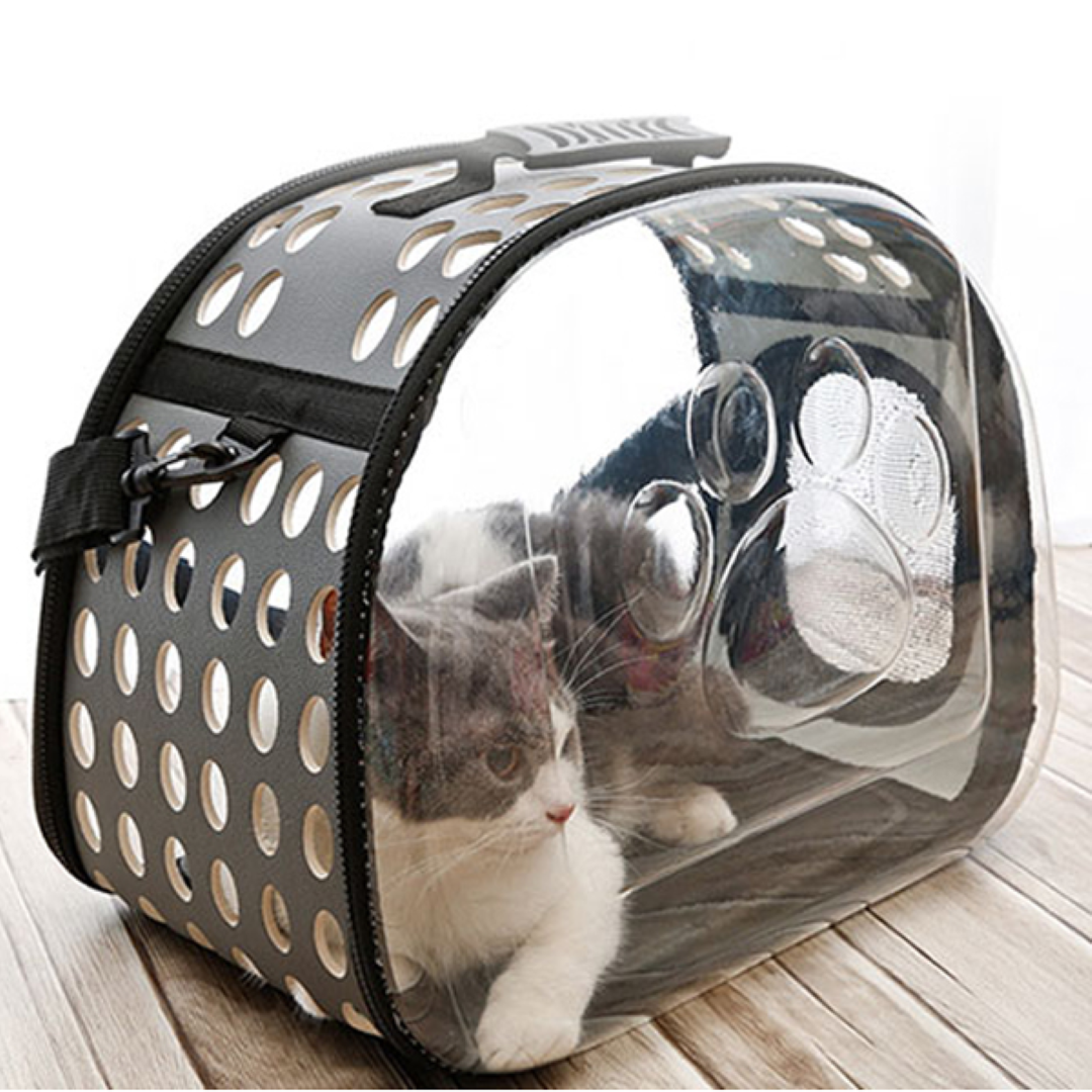 กระเป๋าสัตว์เลี้ยงสะพายข้าง Petsuka แบบโปร่งใส สีเทา ขนาด S