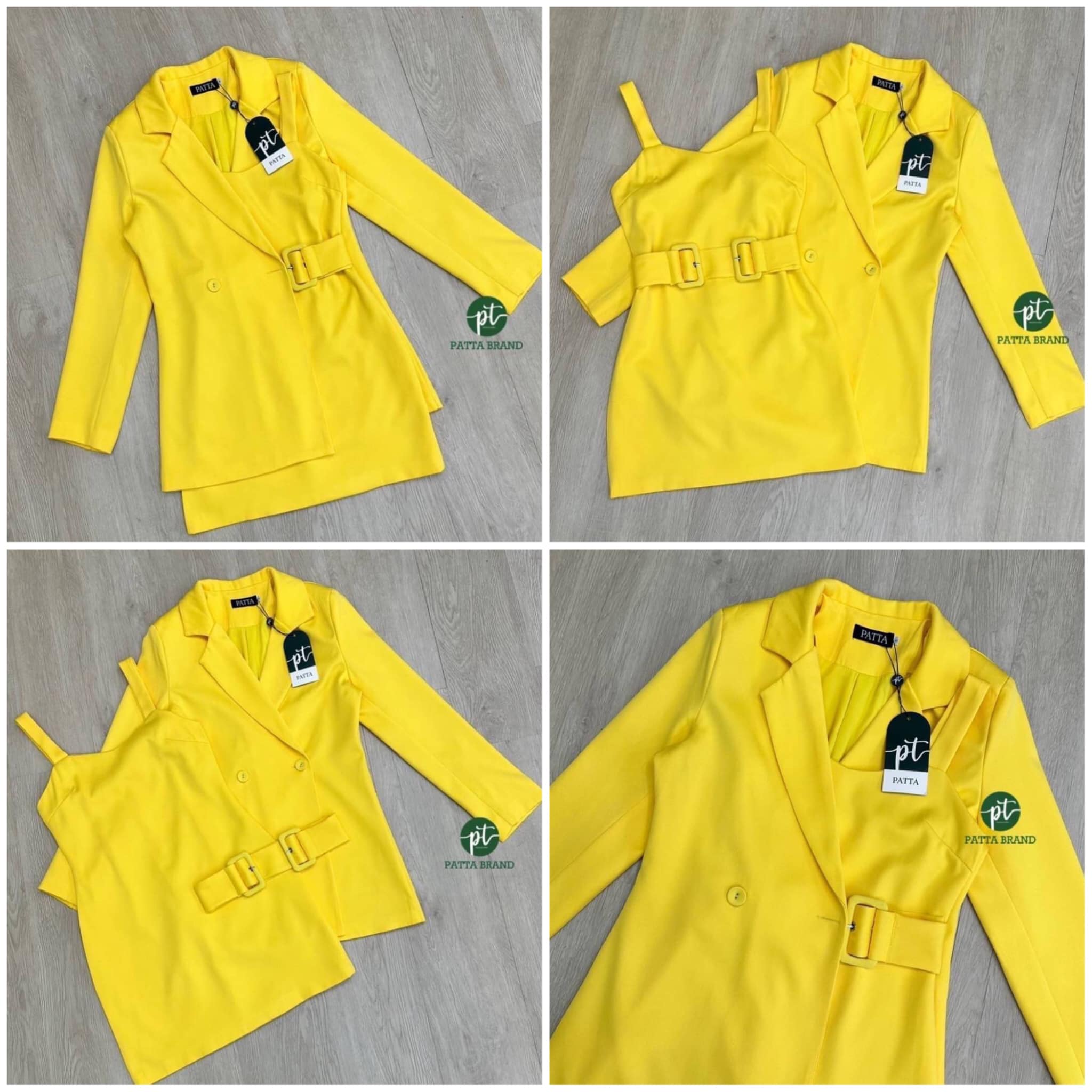 ชุดset3ชิ้น เสื้อคลุมสูทแขนยาว ด้านหน้าแต่งกระดุม มาพร้อม เดรสสายเดียวตัวใน งานมีซิปหลัง สวมใส่สบาย มีเข็มขัดปรับระดับได้ สินค้าคุณภาพ (พร้อมส่ง)